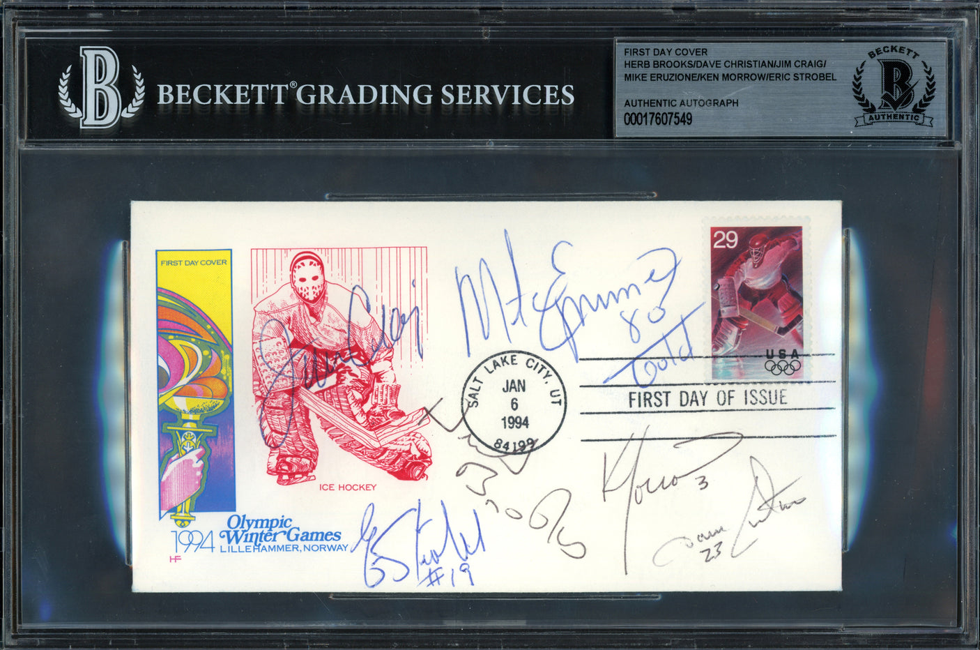 1980 Team USA Miracle on Ice Autographed First Day Cover With 6 Signatures Including Herb Brooks & Jim Craig Beckett BAS #17607549