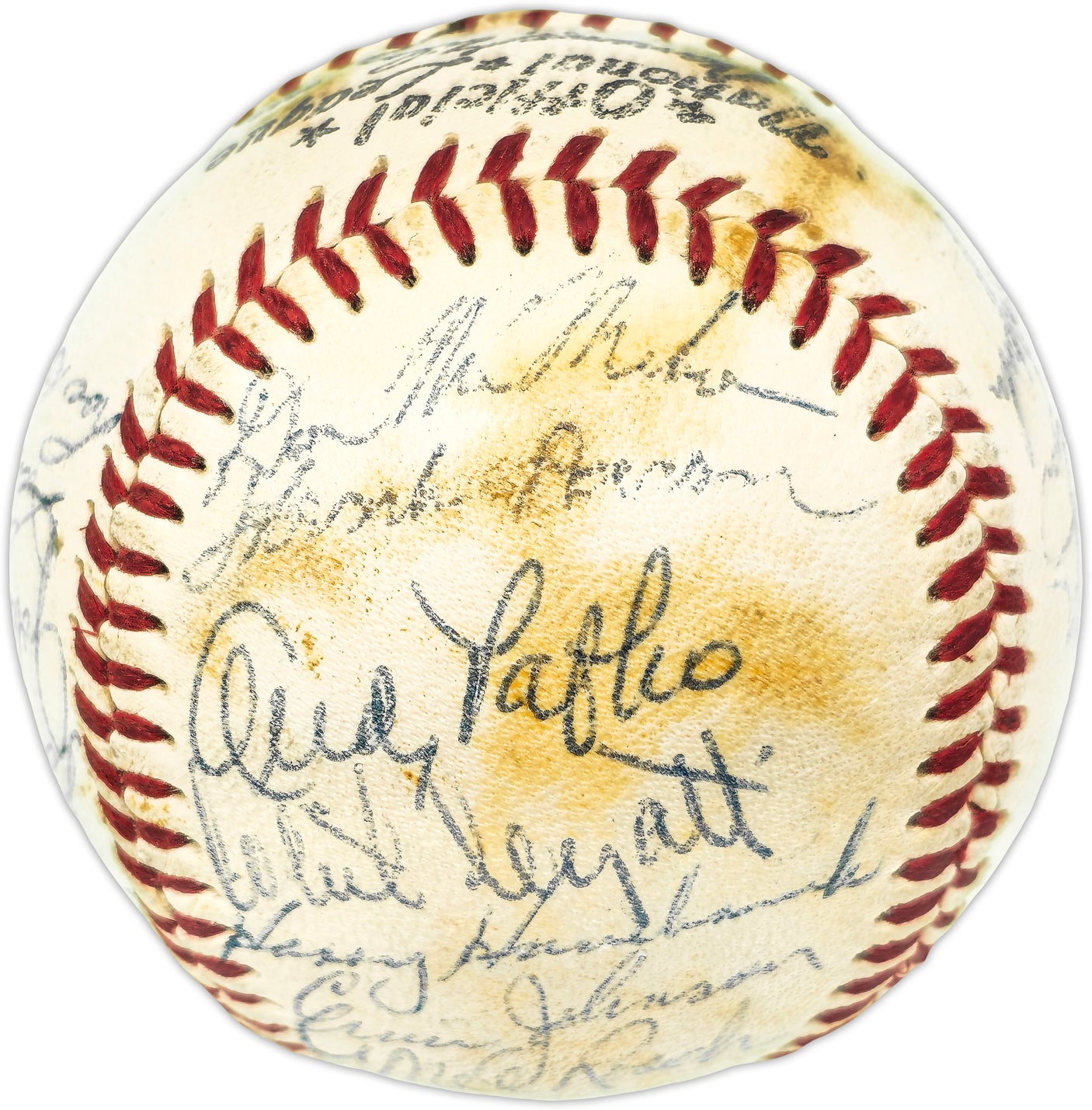 1958 Milwaukee Braves Team Autographed Official Giles NL Baseball With 25 Signatures Including Hank Aaron & Eddie Mathews Beckett BAS #AE31061