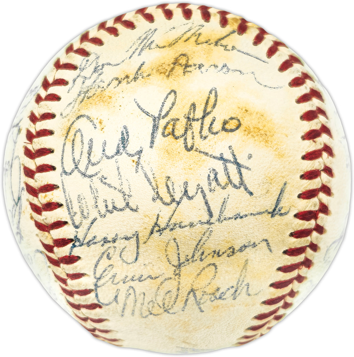 1958 Milwaukee Braves Team Autographed Official Giles NL Baseball With 25 Signatures Including Hank Aaron & Eddie Mathews Beckett BAS #AE31061