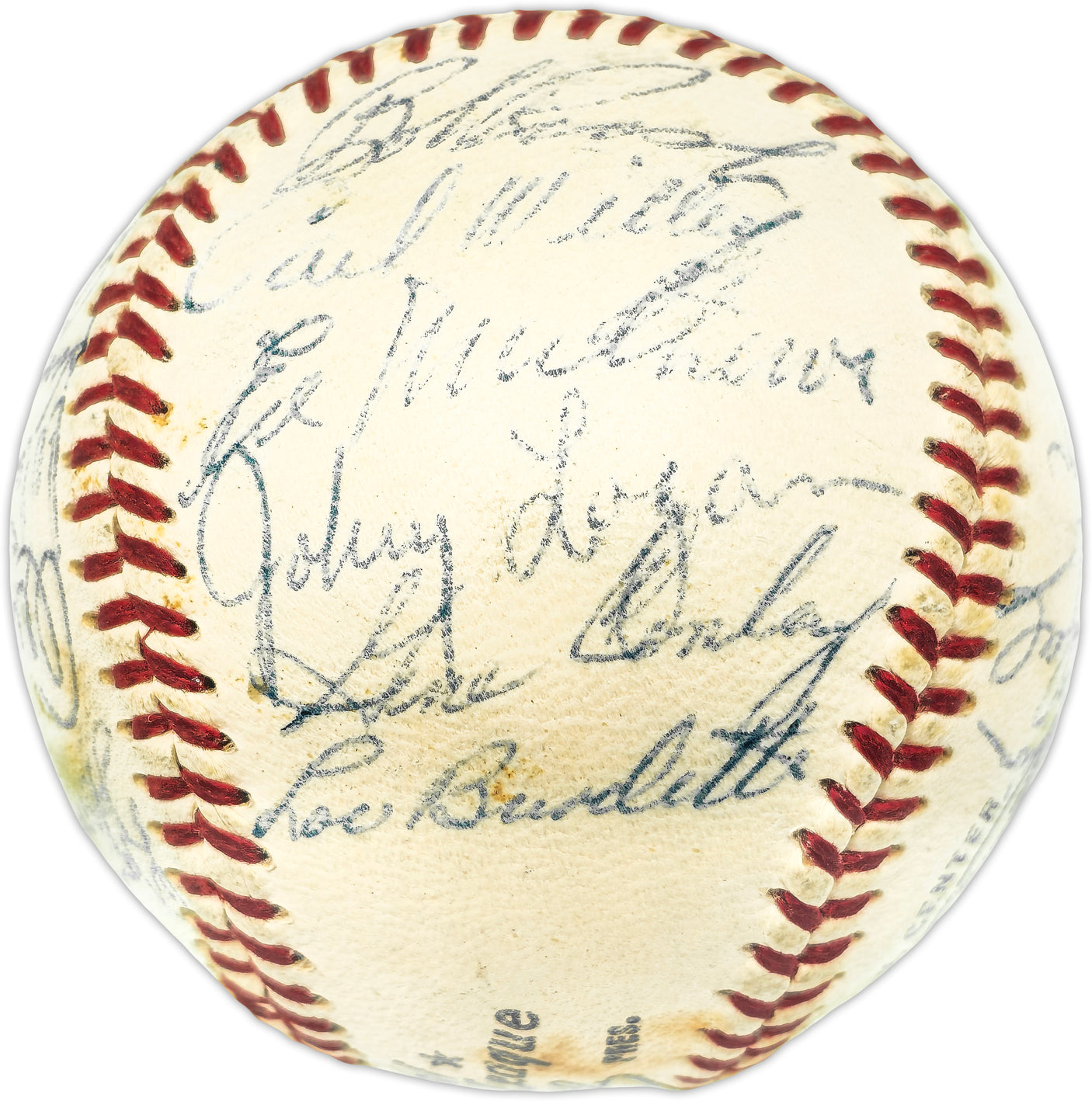 1958 Milwaukee Braves Team Autographed Official Giles NL Baseball With 25 Signatures Including Hank Aaron & Eddie Mathews Beckett BAS #AE31061