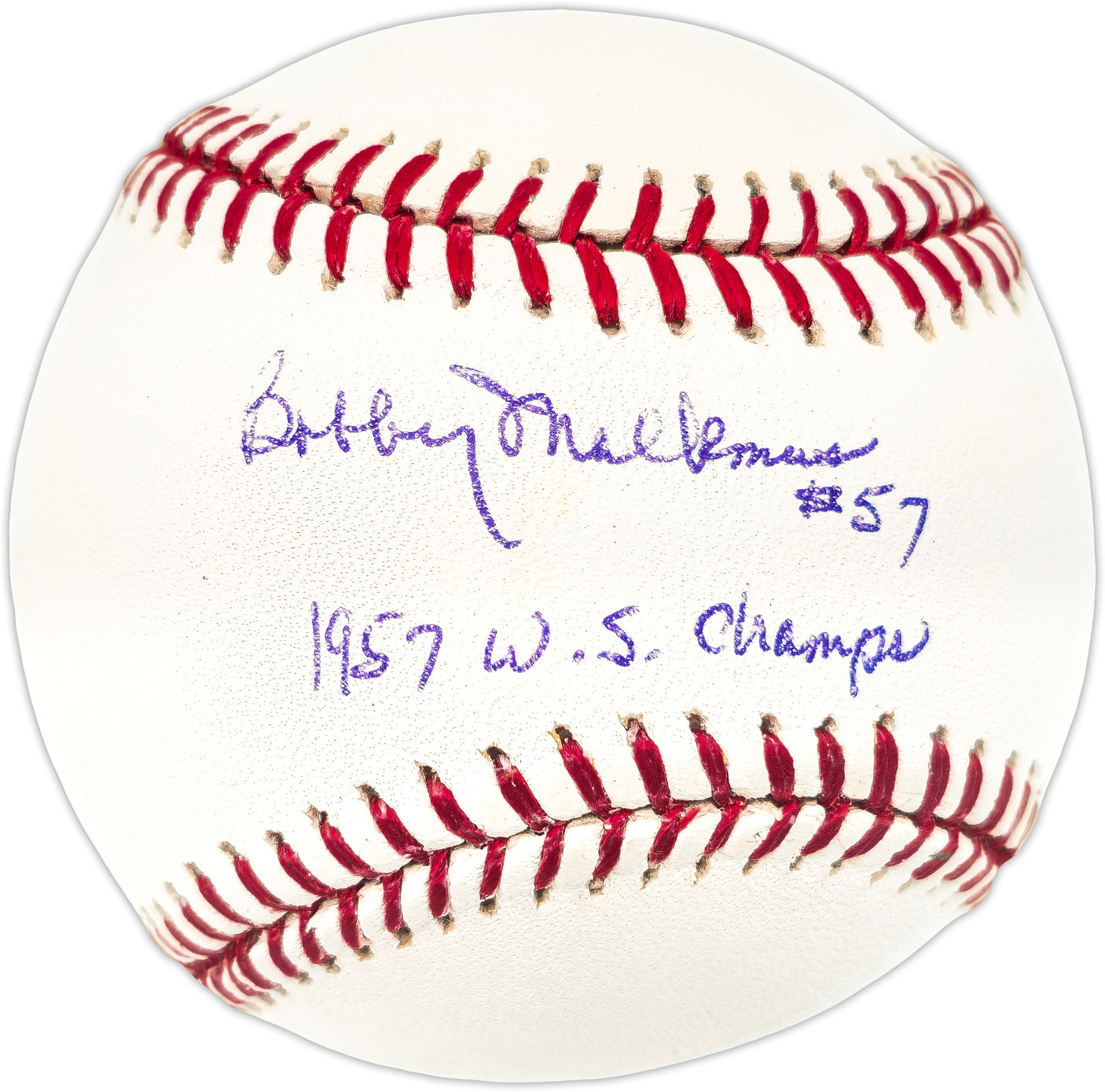 Bobby Malkmus Autographed Official MLB Baseball Milwaukee Braves "1957 WS Champs" Beckett BAS QR #BR49715