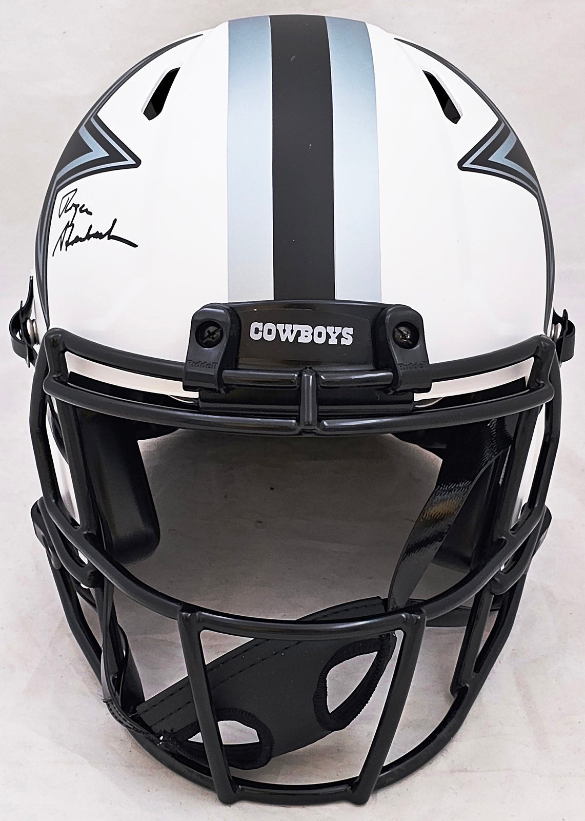 Roger Staubach Autographed Dallas Cowboys Lunar Eclipse White Full Size Authentic Speed Helmet Beckett BAS Witness Stock #212595