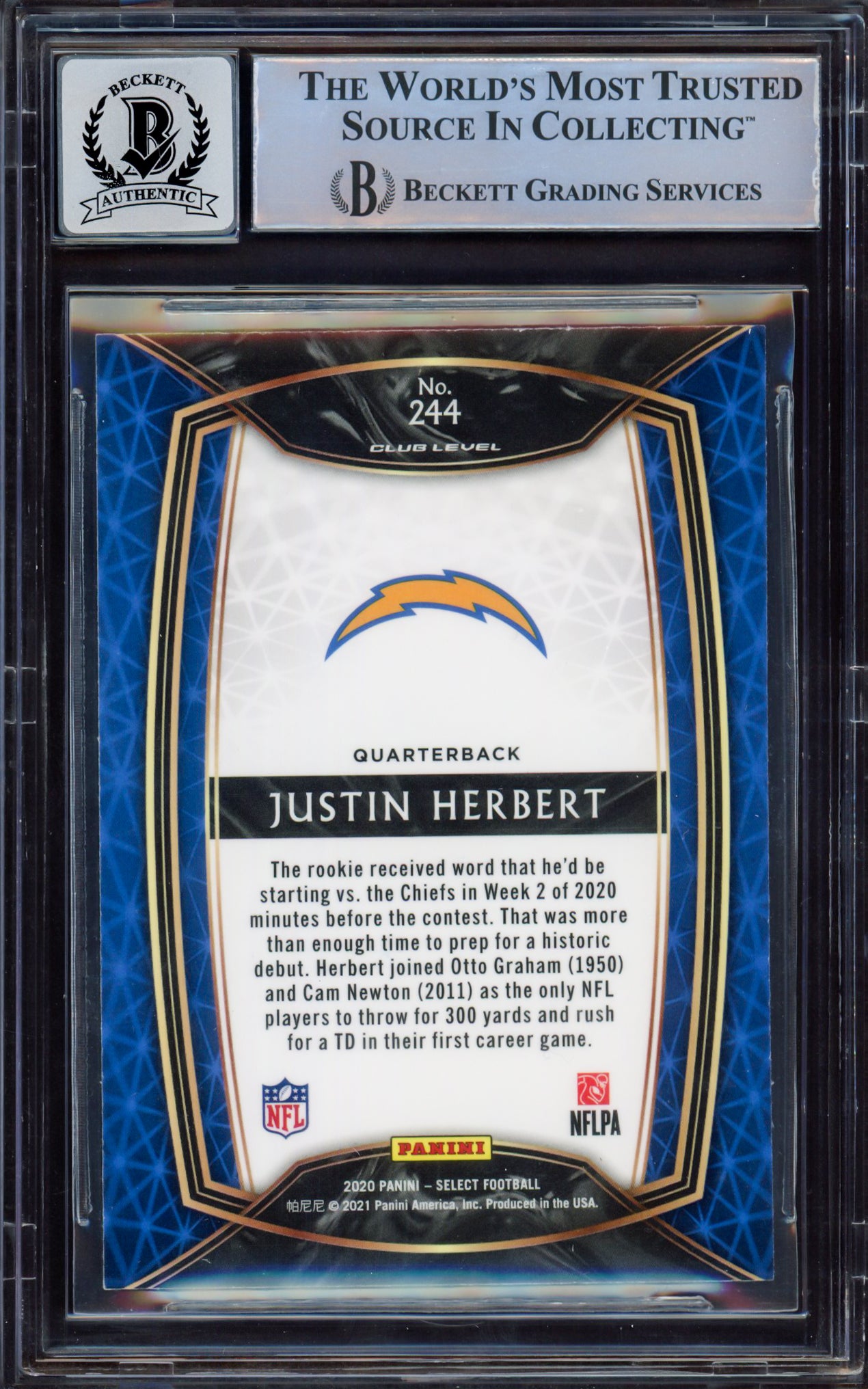 Justin Herbert Autographed 2020 Select Rookie Card #244 Los Angeles Chargers BGS 8.5 Auto Grade Near Mint/Mint 8 Beckett BAS #15469231
