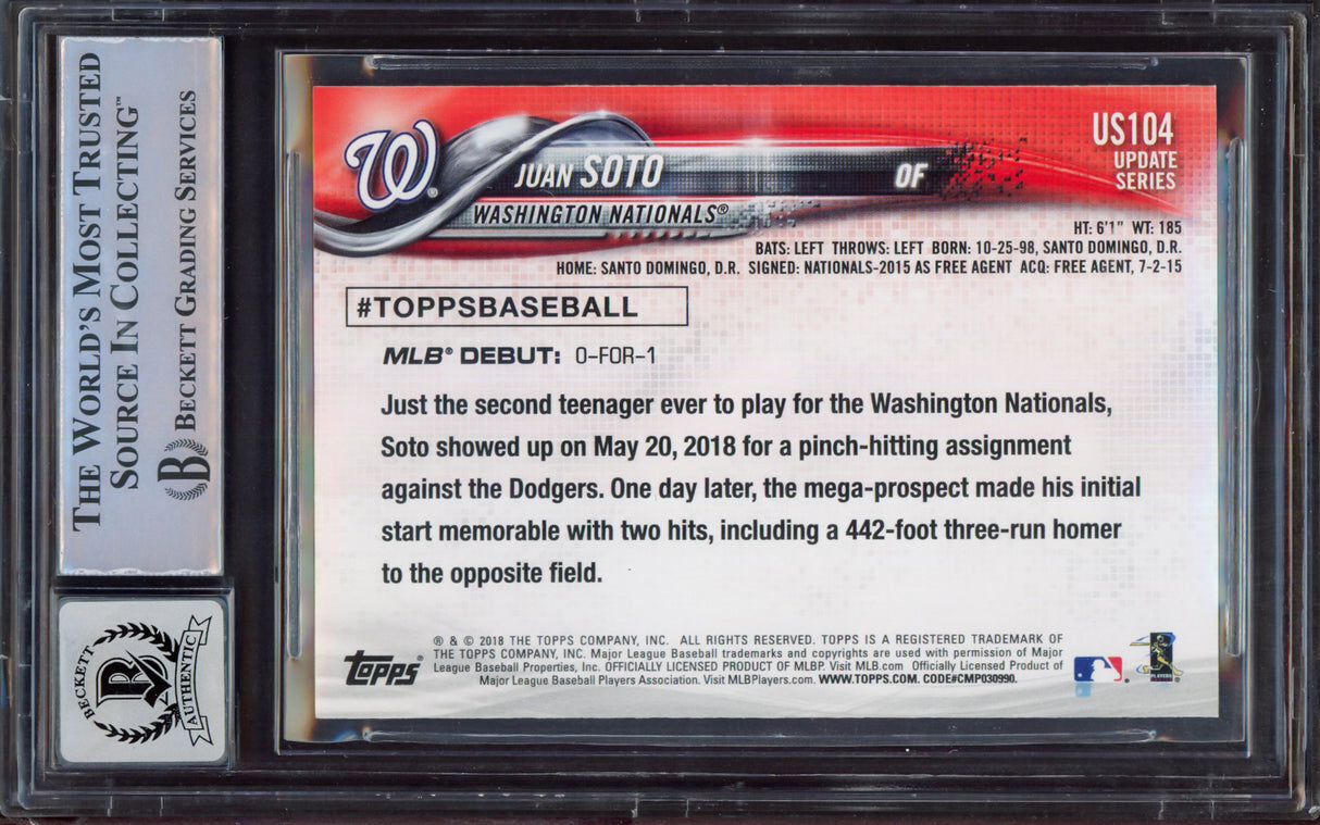 Juan Soto Autographed 2018 Topps Update Rookie Card #US104 New York Mets BGS 8.5 Auto Grade Mint 9 Beckett BAS #15468784