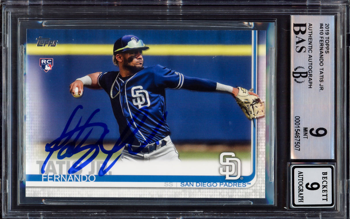 Fernando Tatis Jr. Autographed 2019 Topps Rookie Card #410 San Diego Padres BGS 9 Auto Grade Mint 9 Beckett BAS #15467507