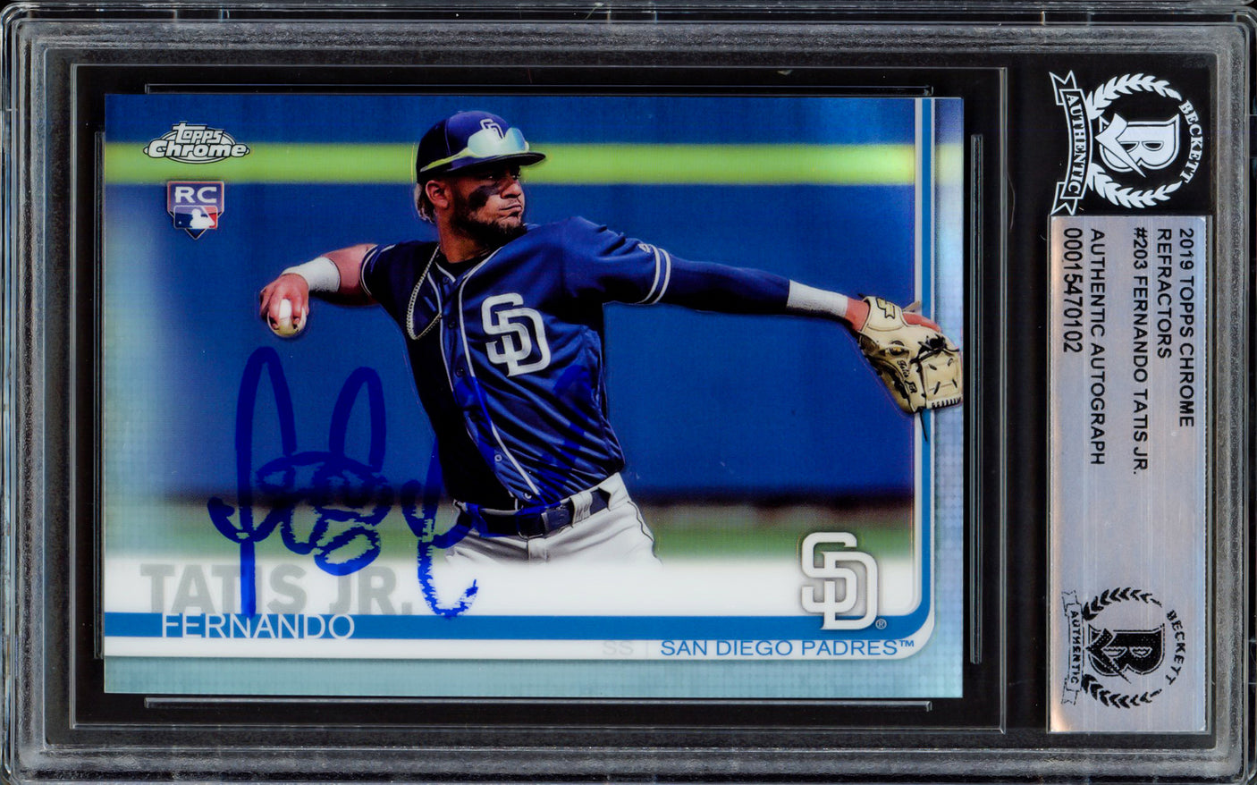 Fernando Tatis Jr. Autographed 2019 Topps Chrome Refractor Rookie Card #203 San Diego Padres (Bubbling) Beckett BAS #15470102