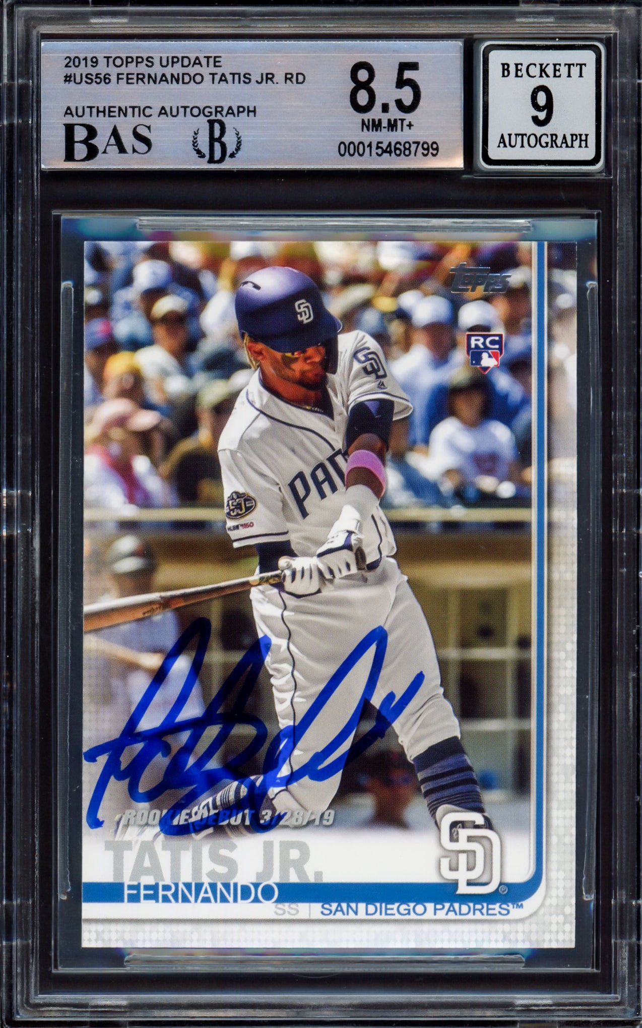 Fernando Tatis Jr. Autographed 2019 Topps Update Rookie Card #US56 San Diego Padres BGS 8.5 Auto Grade Mint 9 Beckett BAS #15468799