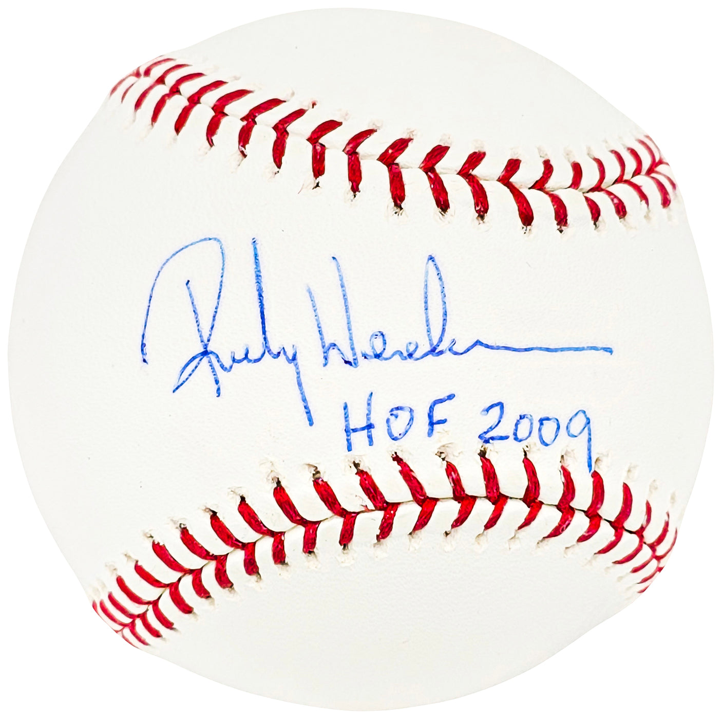 Rickey Henderson Autographed Official MLB Baseball Oakland A's, New York Yankees "HOF 2009" Steiner Holo SKU #213885