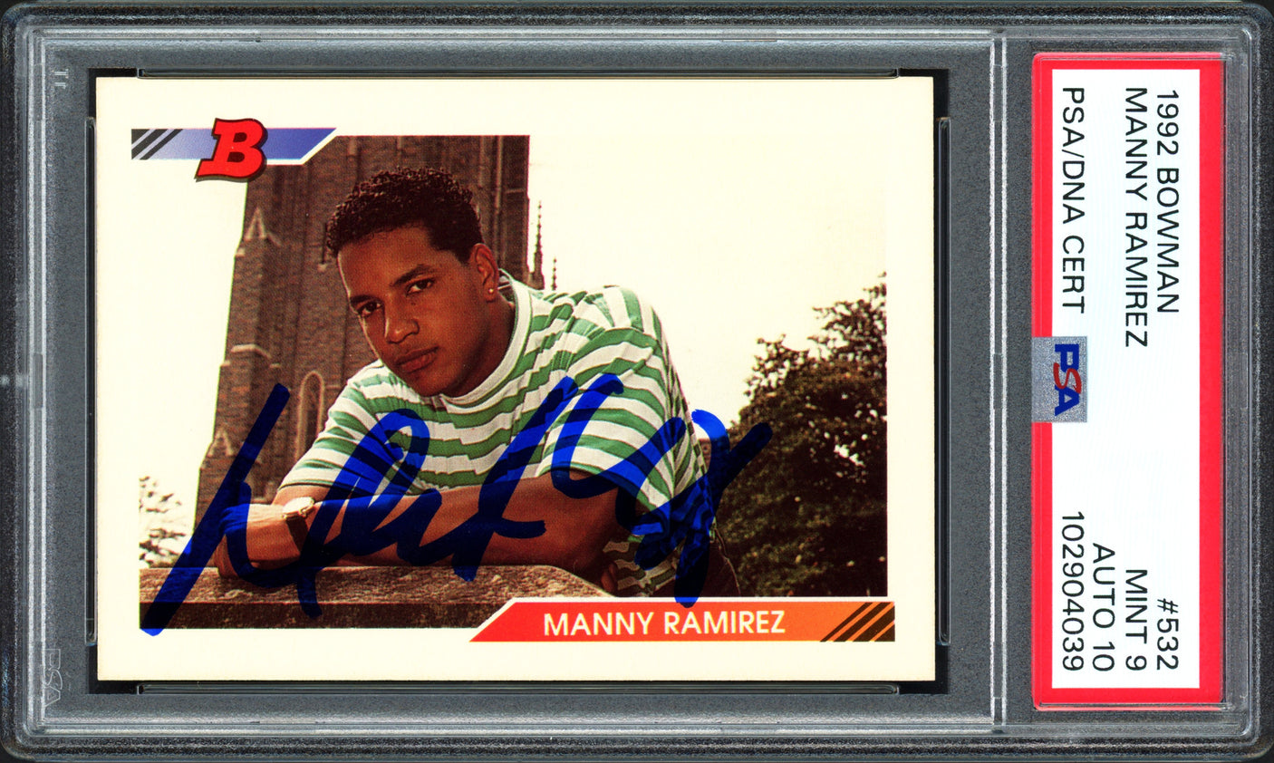 Manny Ramirez Autographed 1992 Bowman Rookie Card #532 Cleveland Indians PSA 9 Auto Grade Gem Mint 10 PSA/DNA Stock #239735