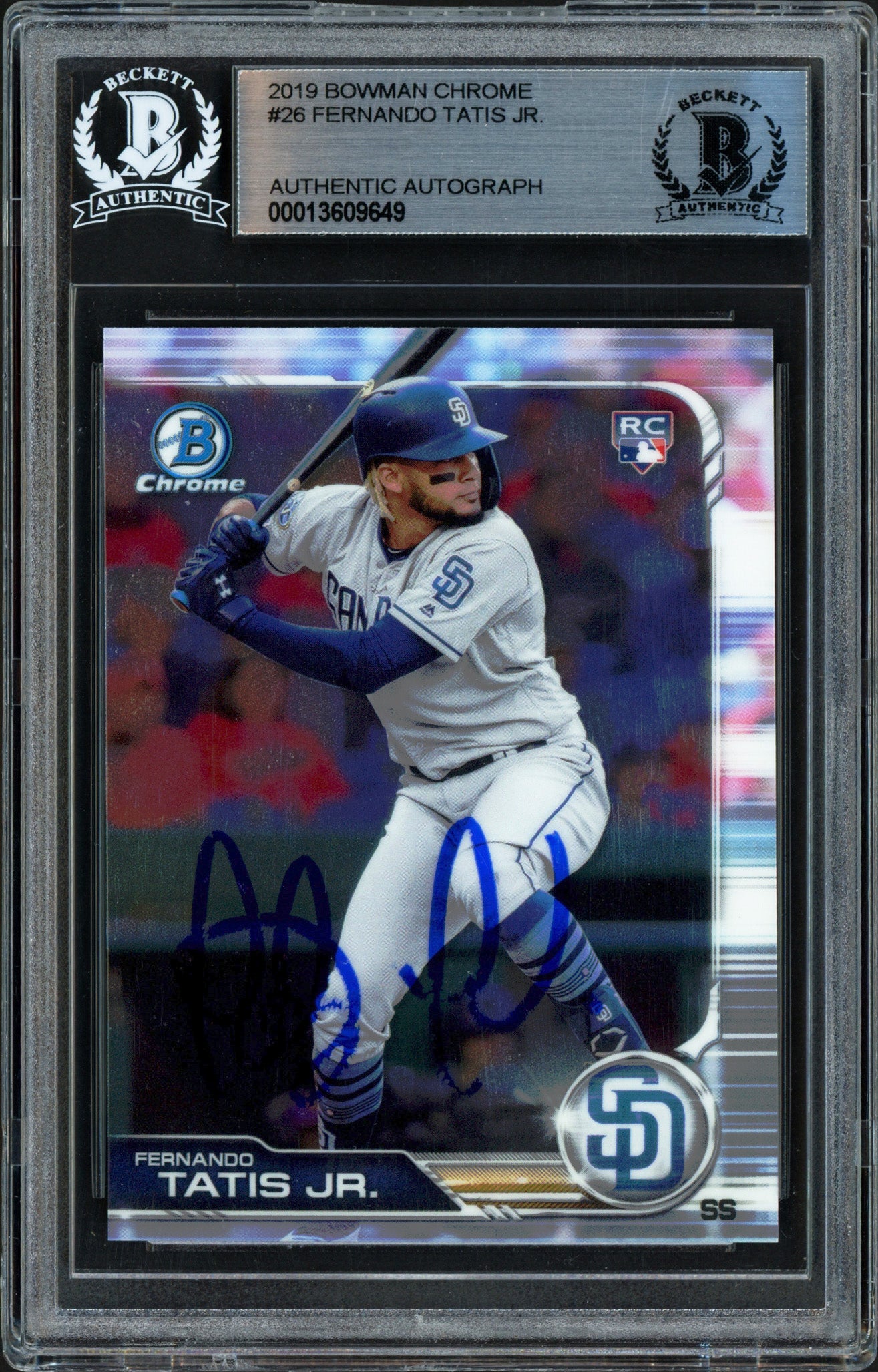 Fernando Tatis Jr. Autographed 2019 Bowman Chrome Rookie Card #26 San Diego Padres (Bubbling) Beckett BAS Stock #239738