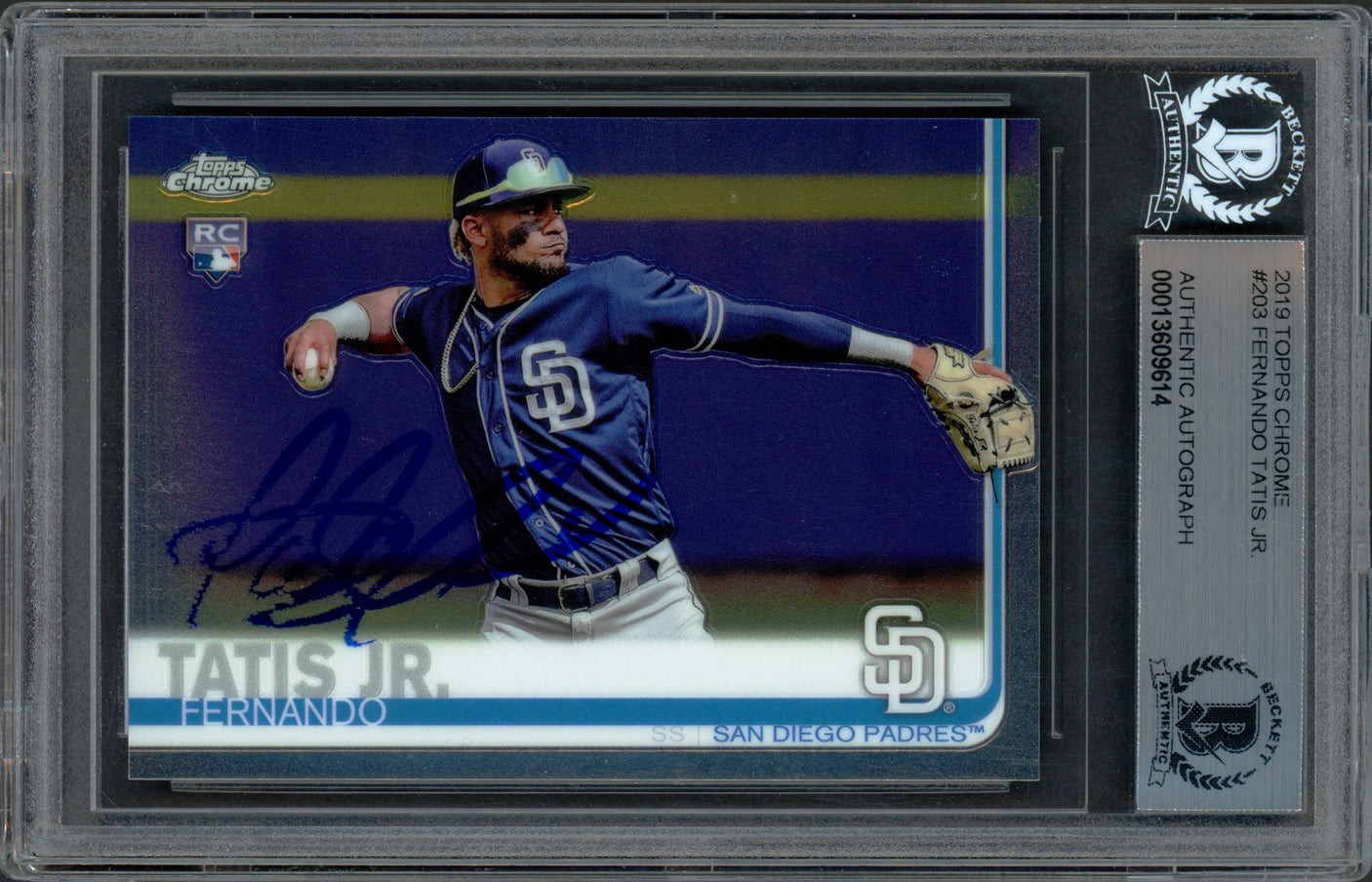 Fernando Tatis Jr. Autographed 2019 Topp Chrome Rookie Card #203 San Diego Padres (Bubbling) Beckett BAS Stock #239740