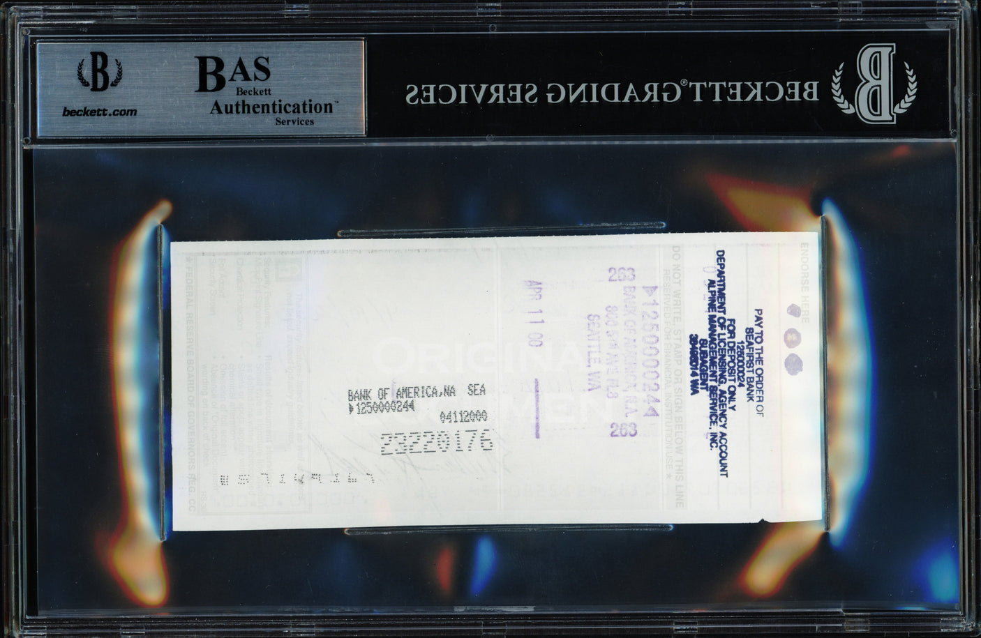 Bill Russell Autographed 3x6 Check Boston Celtics Beckett BAS Stock #239743