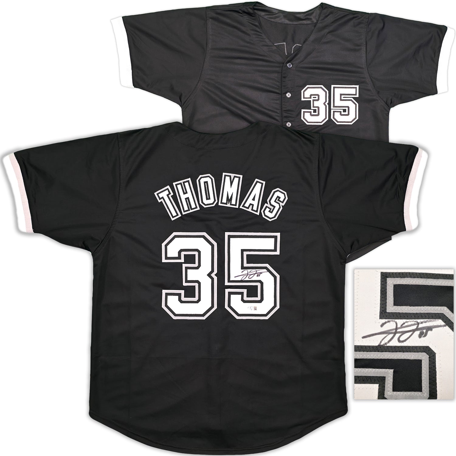 Chicago White Sox Frank Thomas Autographed Black Jersey Beckett BAS Witness Stock #239750