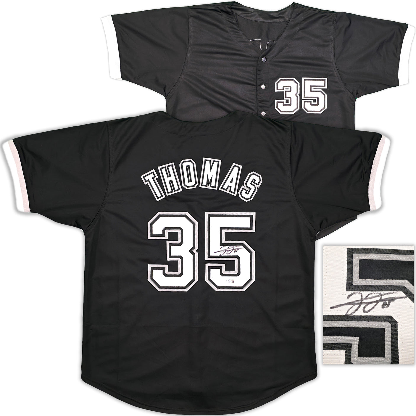 Chicago White Sox Frank Thomas Autographed Black Jersey Beckett BAS Witness Stock #239750