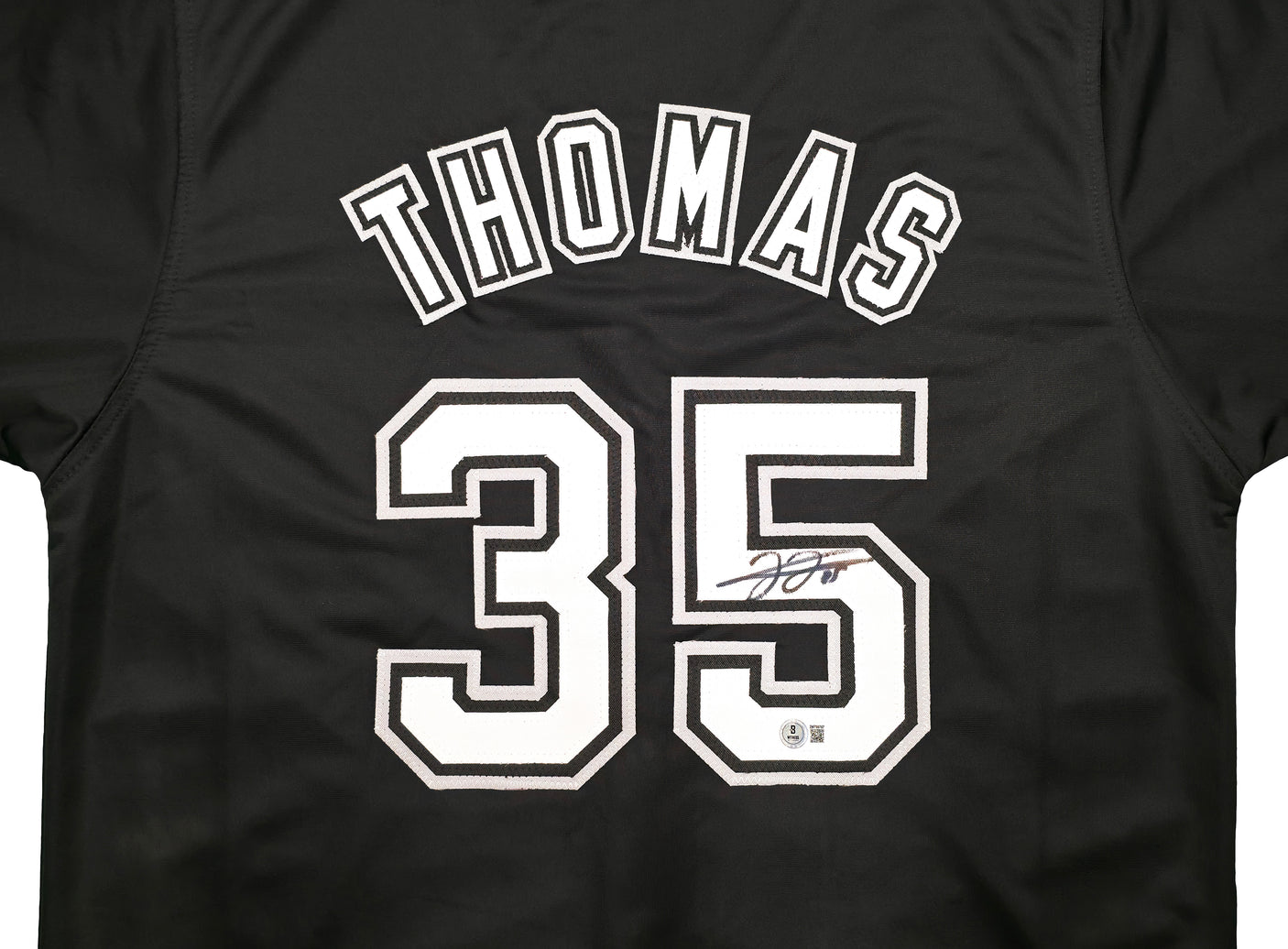 Chicago White Sox Frank Thomas Autographed Black Jersey Beckett BAS Witness Stock #239750