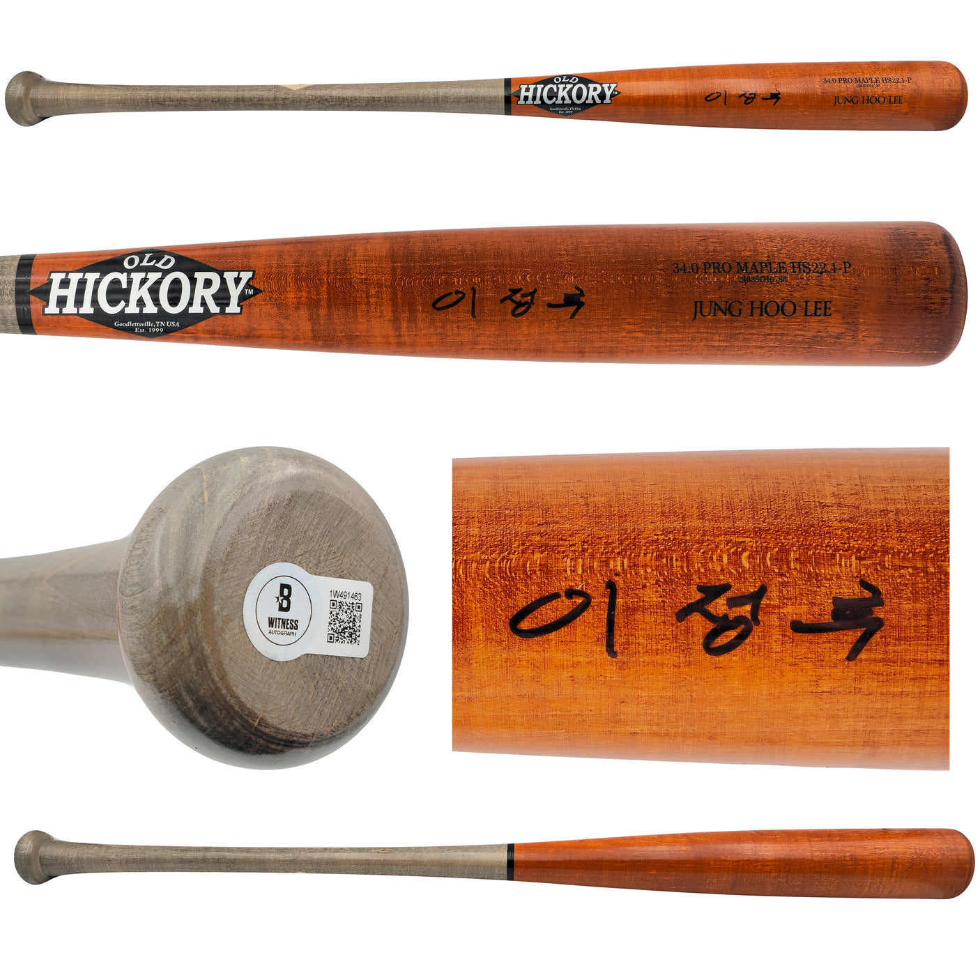 Jung Hoo Lee Autographed Orange & Gray Old Hickory Player Model Baseball Bat San Francisco Giants Signed In Korean Beckett BAS Witness Stock #227306