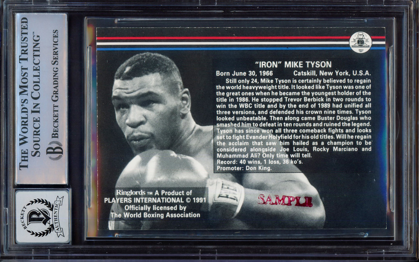 Mike Tyson Autographed 1991 Players International Ringlords Sample Card Auto Grade Gem Mint 10 Beckett BAS #15498044