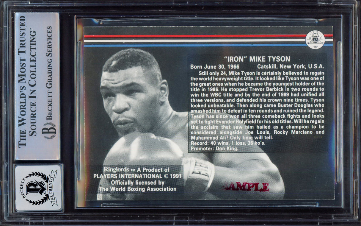 Mike Tyson Autographed 1991 Players International Ringlords Sample Card Auto Grade Gem Mint 10 Beckett BAS #15498046