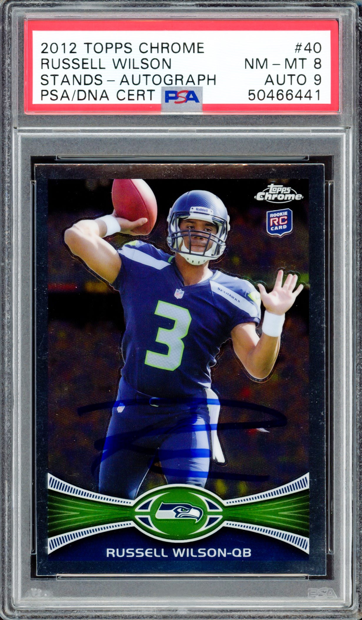 Russell Wilson Autographed 2012 Topps Chrome Rookie Card #40 Seattle Seahawks PSA 8 Auto Grade Mint 9 PSA/DNA #50466441