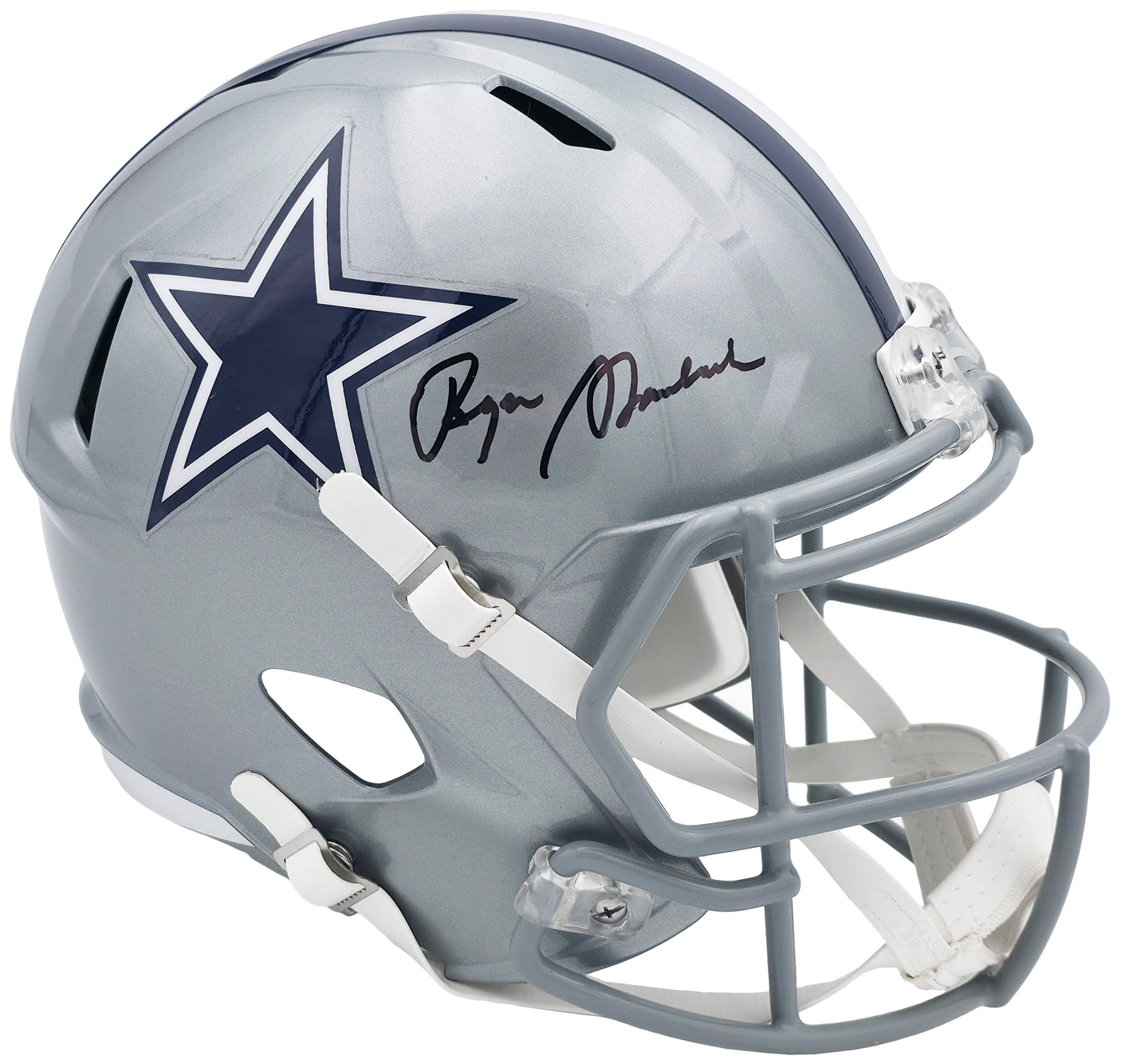 Roger Staubach Autographed Dallas Cowboys Silver Full Size Speed Replica Helmet Beckett BAS Witness Stock #238802