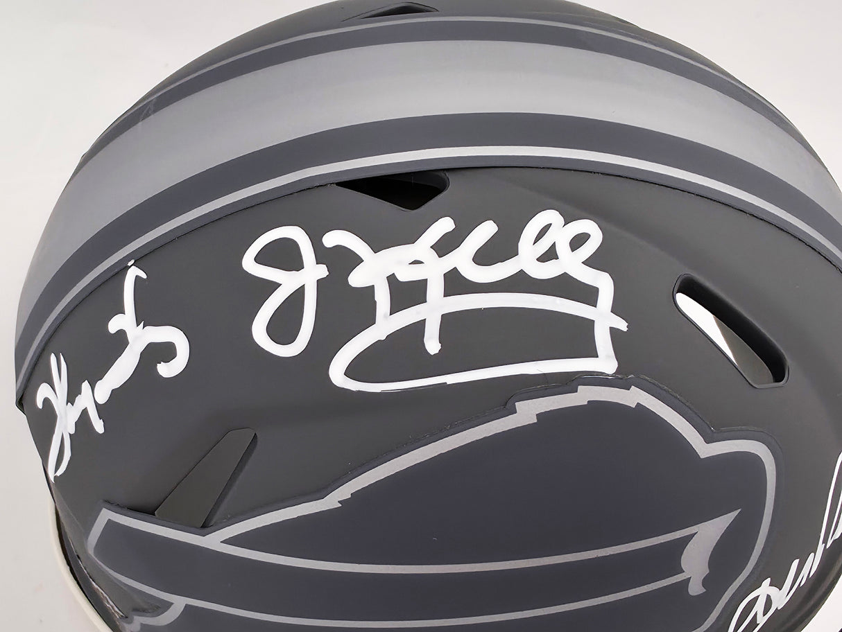 Jim Kelly, Thurman Thomas & Andre Reed Autographed Buffalo Bills Slate Gray Speed Mini Helmet Beckett BAS QR Stock #238933