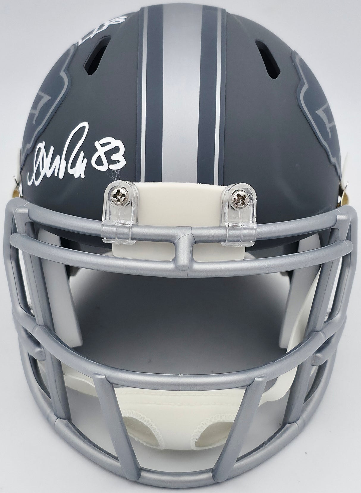 Jim Kelly, Thurman Thomas & Andre Reed Autographed Buffalo Bills Slate Gray Speed Mini Helmet Beckett BAS QR Stock #238933