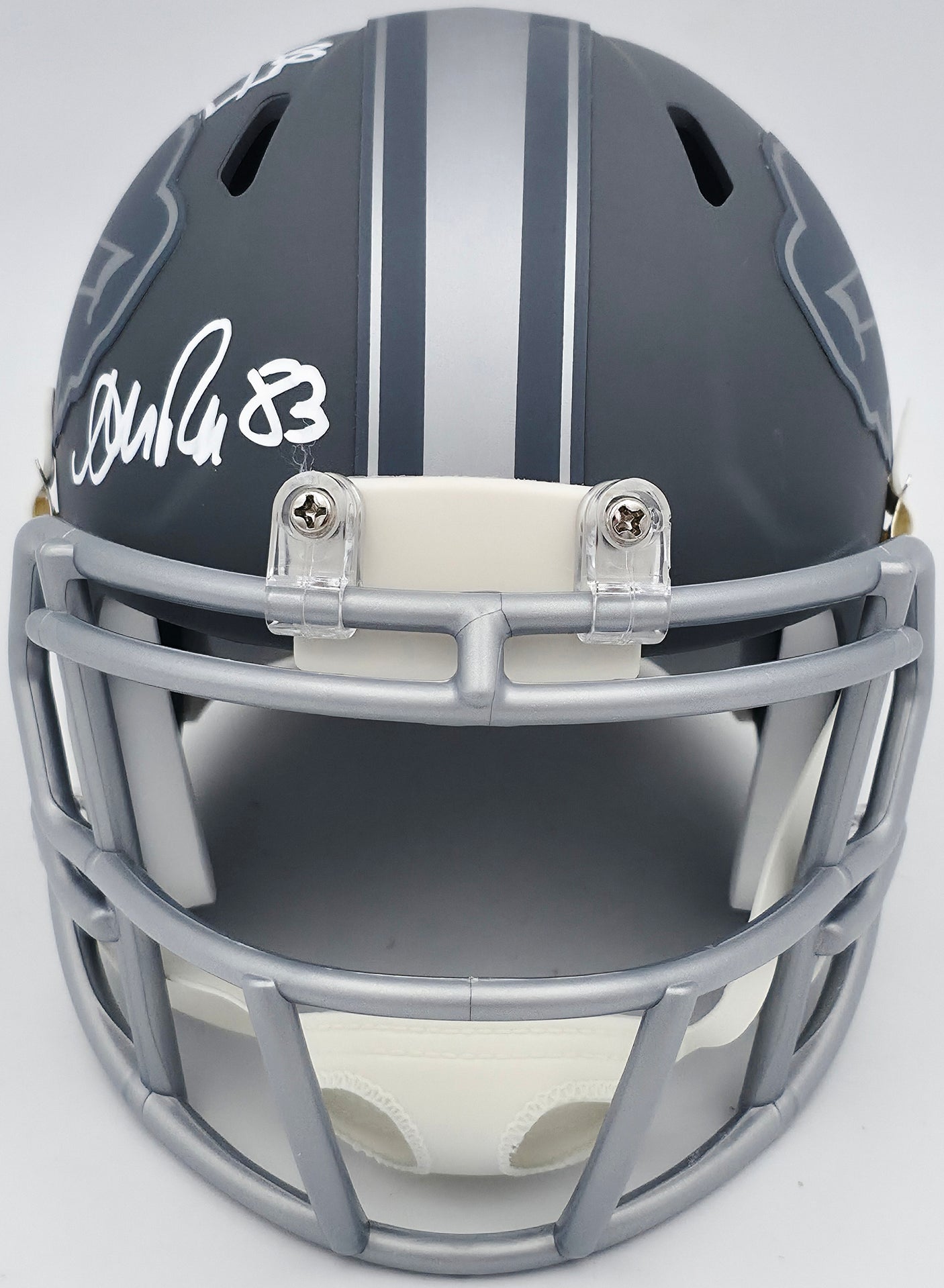 Jim Kelly, Thurman Thomas & Andre Reed Autographed Buffalo Bills Slate Gray Speed Mini Helmet Beckett BAS QR Stock #238933