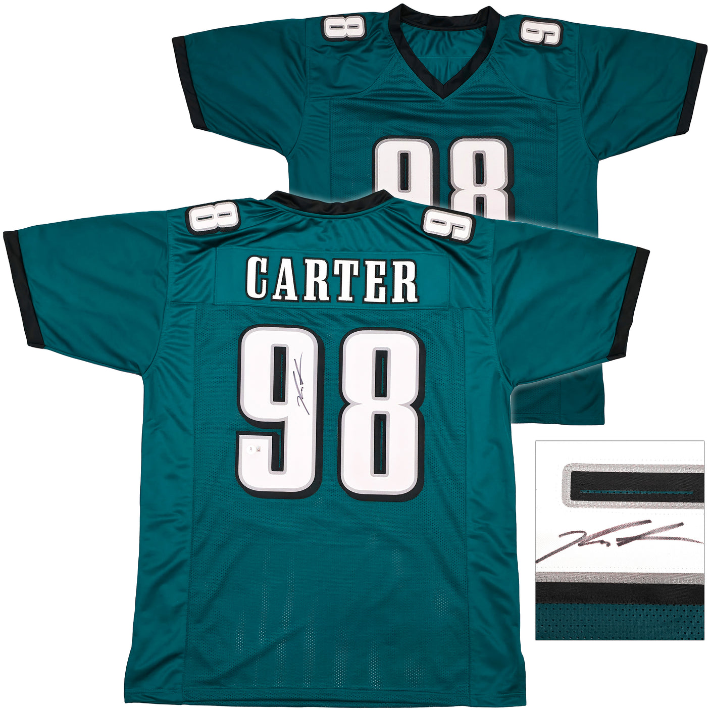 Philadelphia Eagles Jalen Carter Autographed Green Jersey Beckett BAS Witness Stock #238929