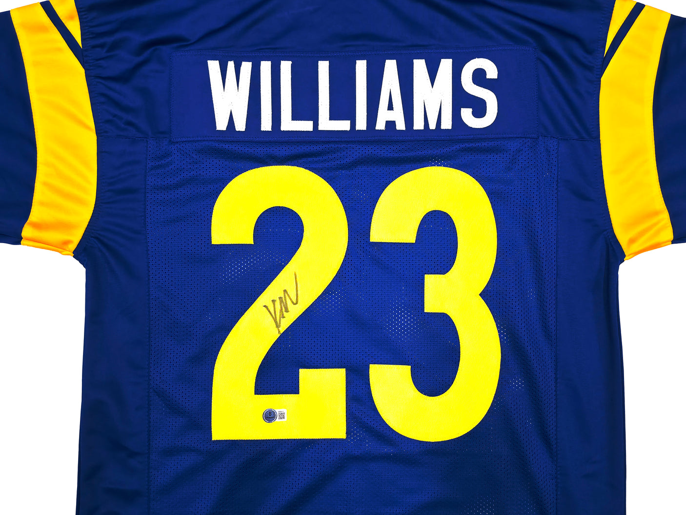 Los Angeles Rams Kyren Williams Autographed Blue Jersey Beckett BAS QR Stock #239038