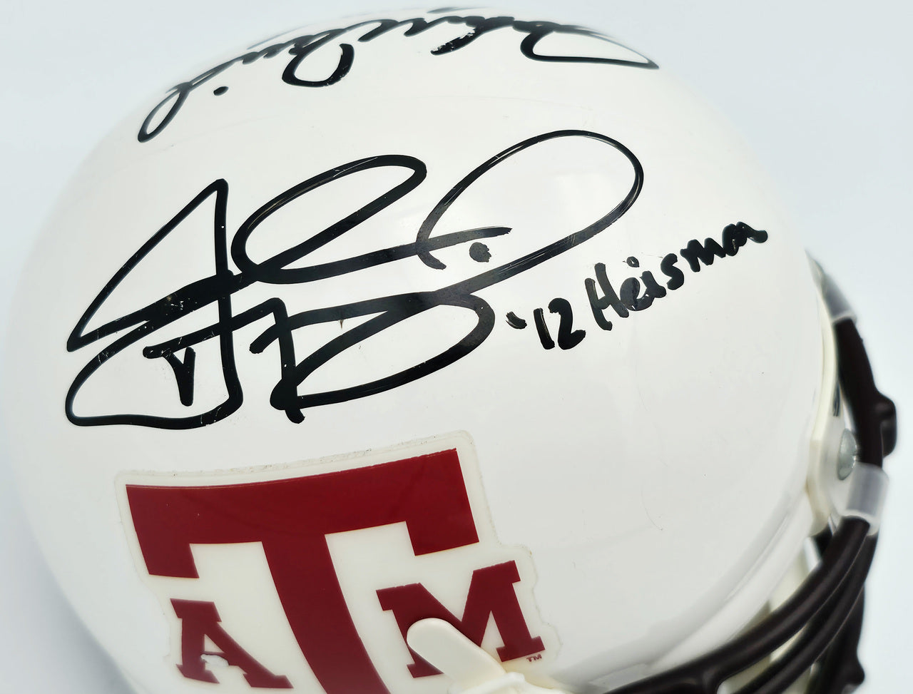 John David Crow & Johnny Manziel Autographed Texas A&M White Schutt Mini Helmet Beckett BAS QR #BR88757
