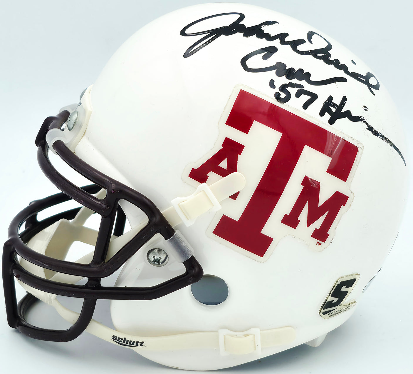 John David Crow & Johnny Manziel Autographed Texas A&M White Schutt Mini Helmet Beckett BAS QR #BR88757