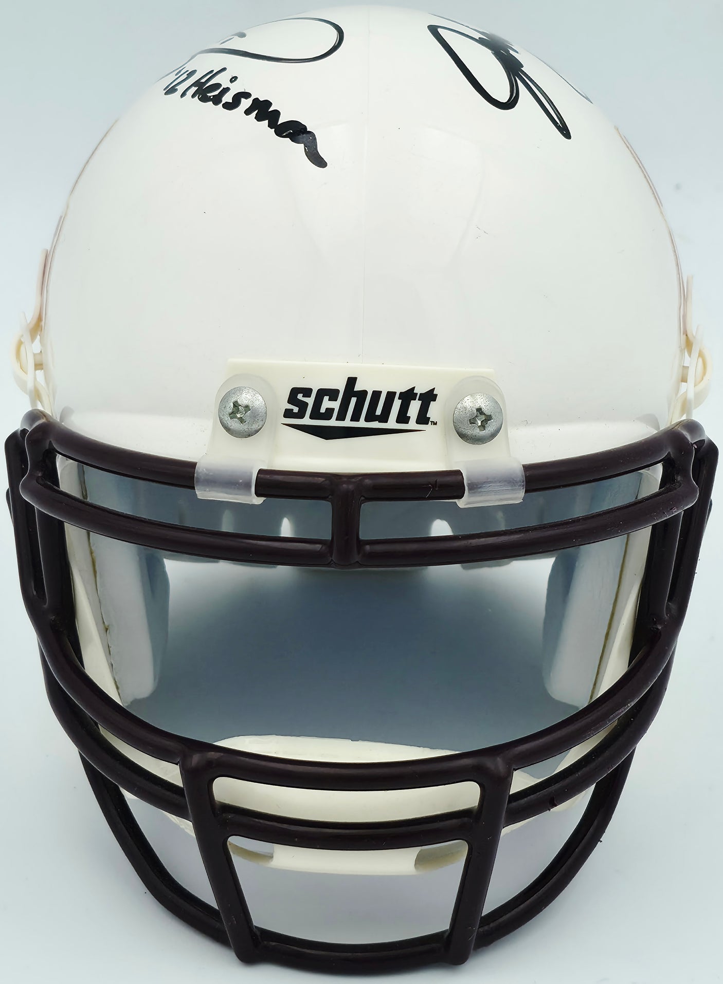 John David Crow & Johnny Manziel Autographed Texas A&M White Schutt Mini Helmet Beckett BAS QR #BR88757