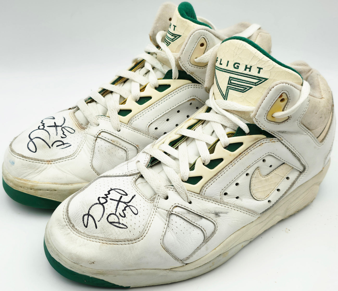 Gary Payton Autographed White Game Used Nike Shoes Seattle Supersonics Size 13 Beckett BAS QR #BR84871 & BR84872