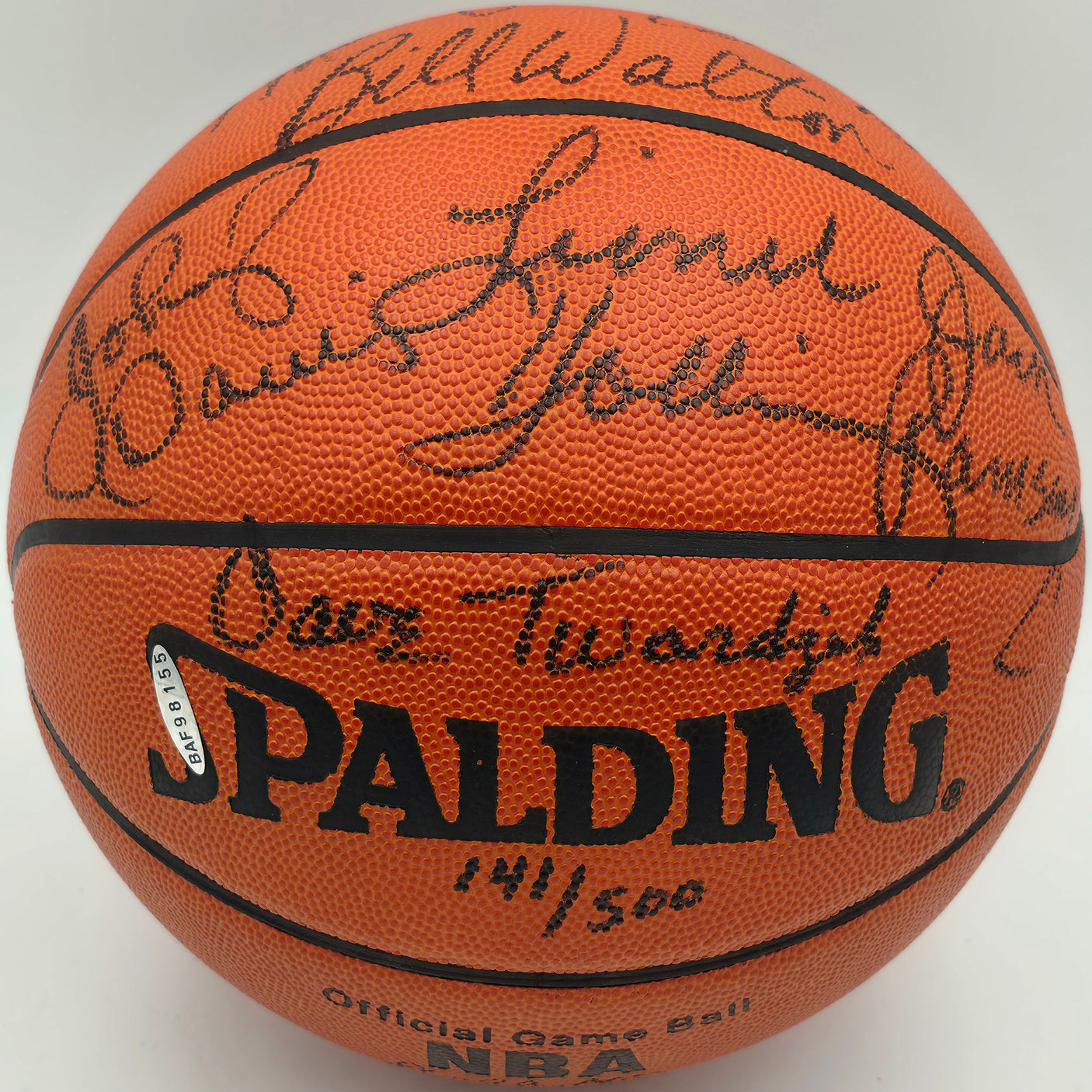 1976-77 Portland Trail Blazers Team Autographed Spalding NBA Game Basketball With 7 Signatures Including Bill Walton Beckett BAS #AE31354