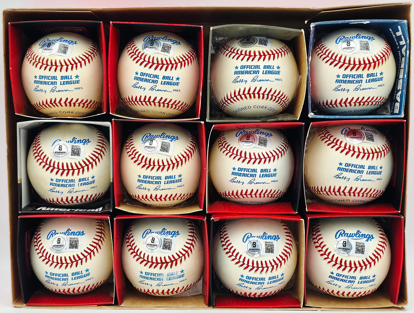 12 Count Lot of Al Woods Autographed Official AL Baseball Toronto Blue Jays Beckett BAS QR #BR49747-BR49758