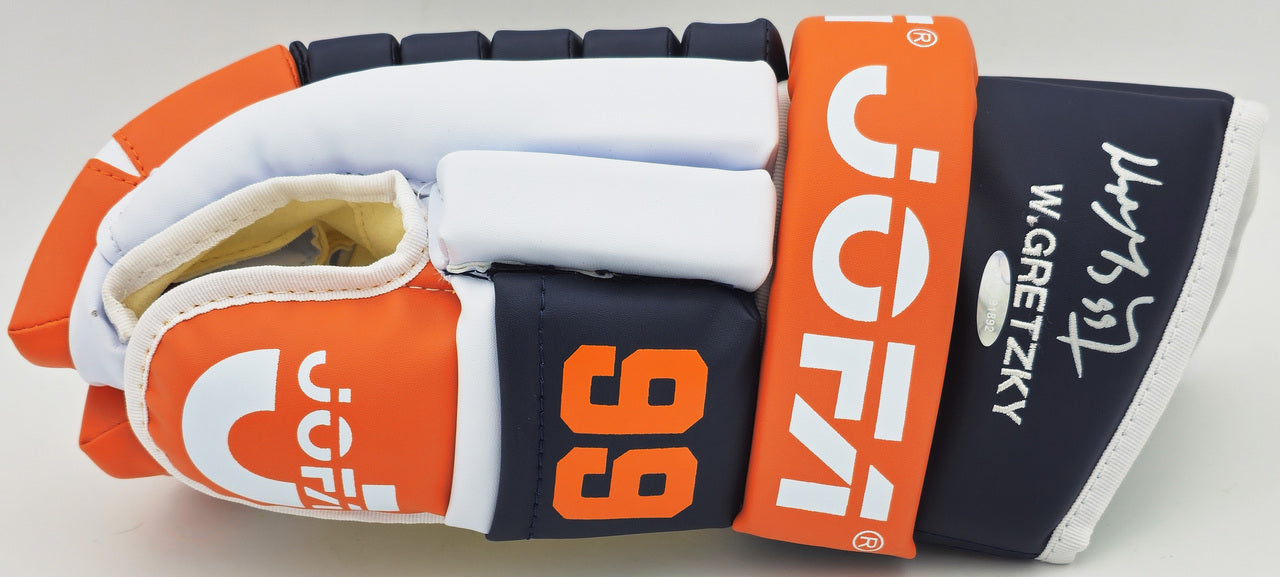 Wayne Gretzky Autographed Pair of Navy Blue & Orange Jofa Authentic 1989 Hockey Gloves Edmonton Oilers "99" UDA Holo #BAM191892
