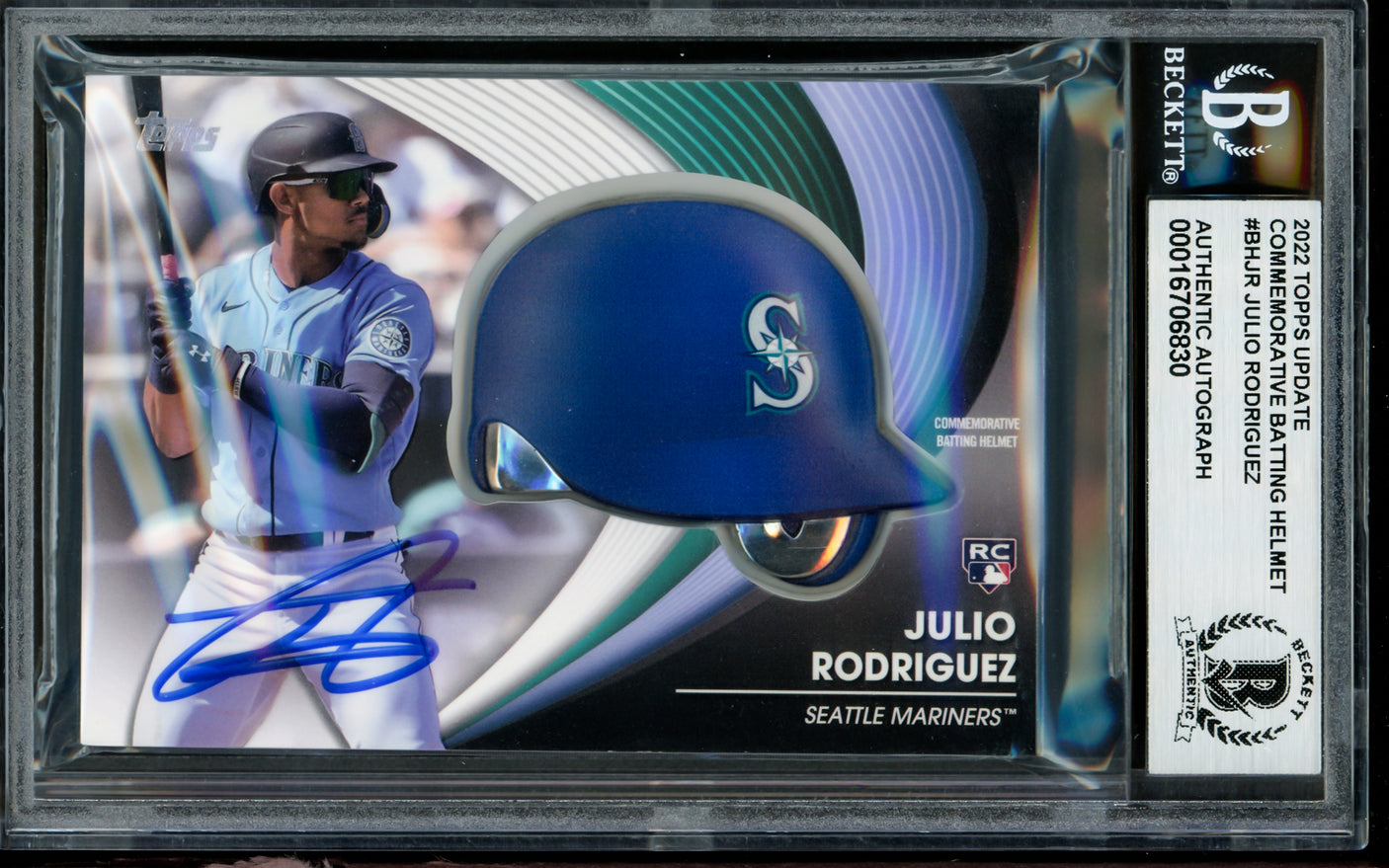 Julio Rodriguez Autographed 2022 Topps Update Batting Helmet Rookie Card #BH-JR Seattle Mariners Beckett BAS #16706830