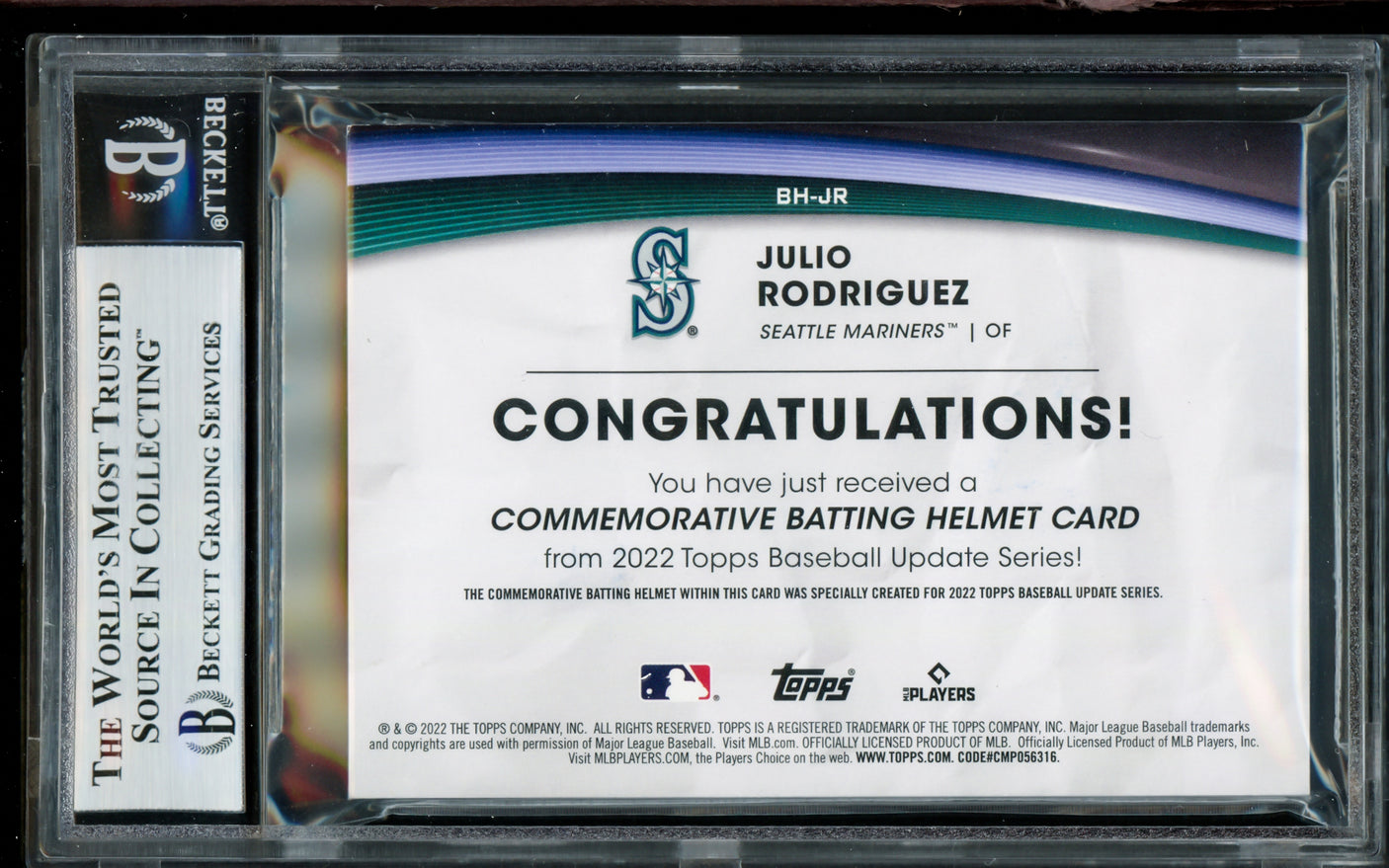 Julio Rodriguez Autographed 2022 Topps Update Batting Helmet Rookie Card #BH-JR Seattle Mariners Beckett BAS #16706830