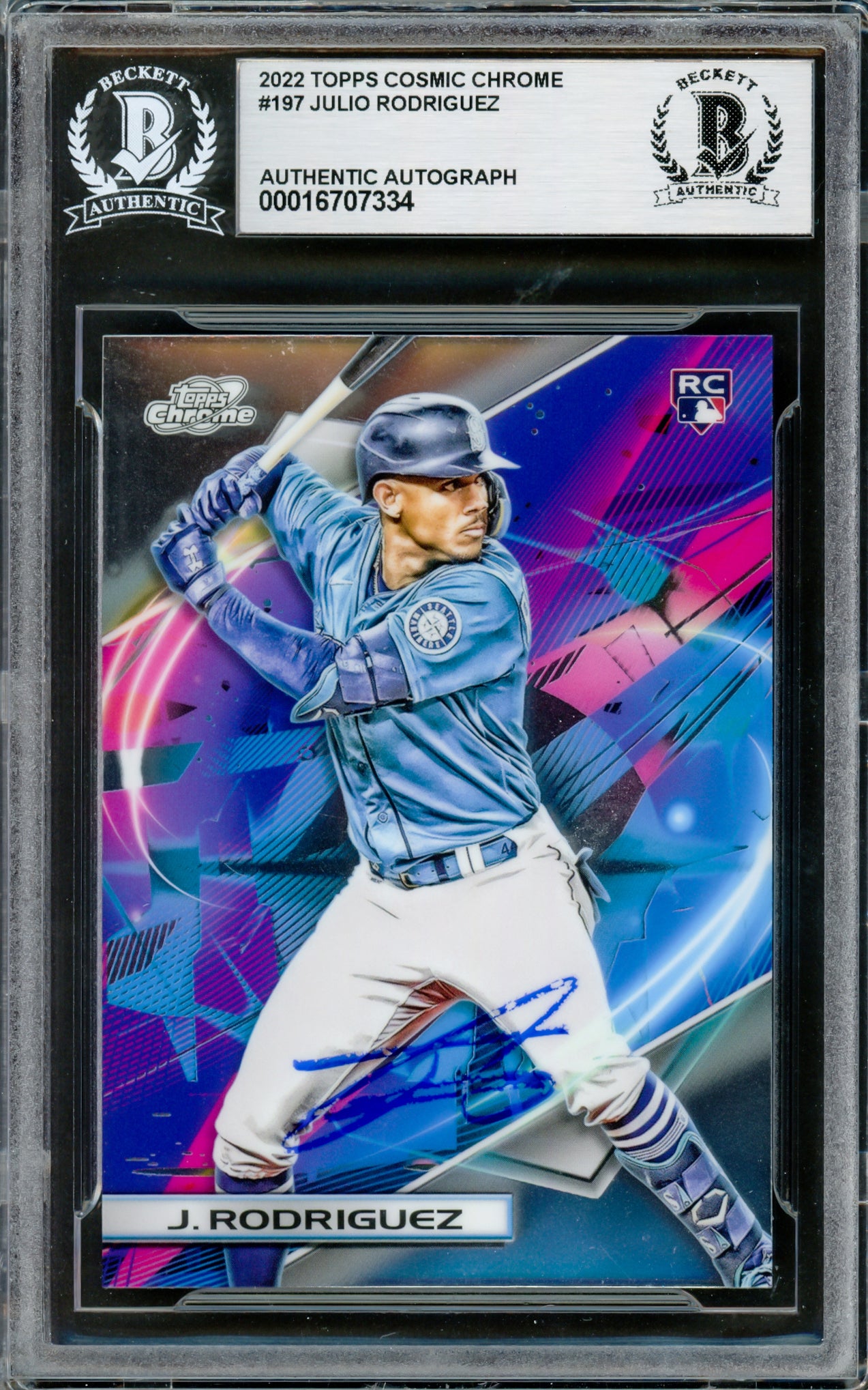Julio Rodriguez Autographed 2022 Topps Cosmic Chrome Rookie Card #197 Seattle Mariners Beckett BAS #16707334