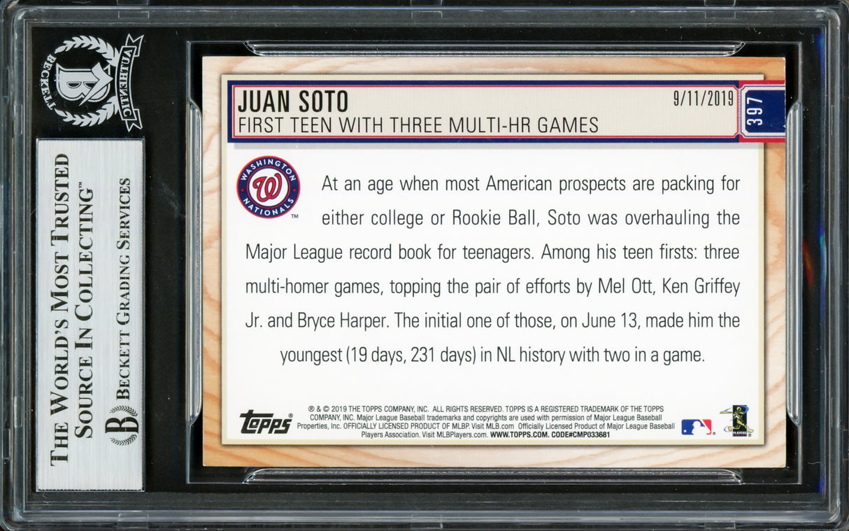 Juan Soto Autographed 2019 Topps Big League Card #397 New York Mets Beckett BAS #16703938