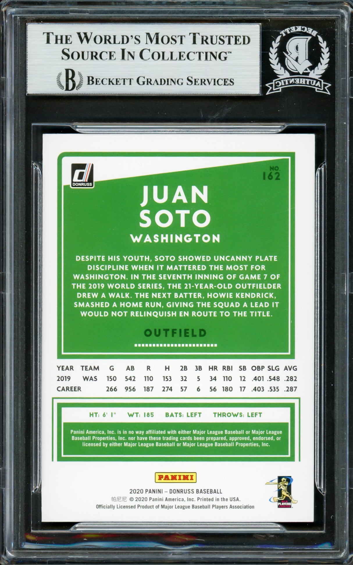 Juan Soto Autographed 2020 Donruss Holo Pink Variation Card #162 New York Mets Beckett BAS #16703973