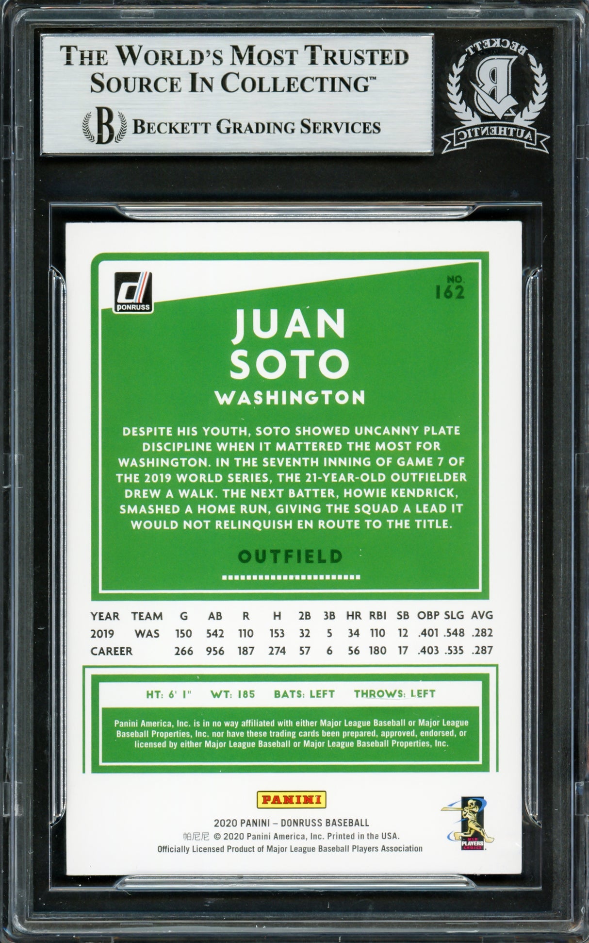 Juan Soto Autographed 2020 Donruss Holo Pink Variation Card #162 New York Mets Beckett BAS #16777344