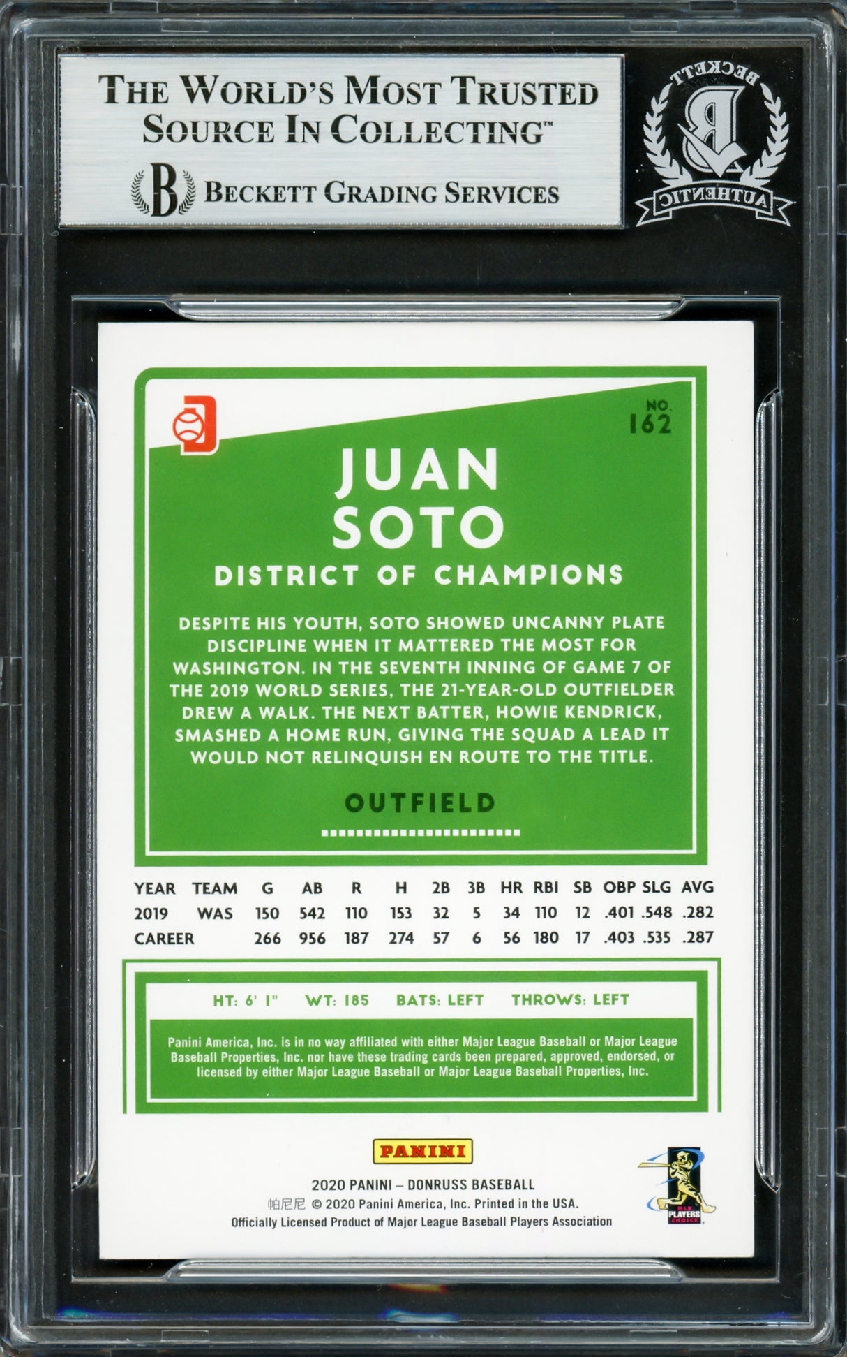 Juan Soto Autographed 2020 Donruss Holo Pink Card #162 New York Mets Beckett BAS #16704003