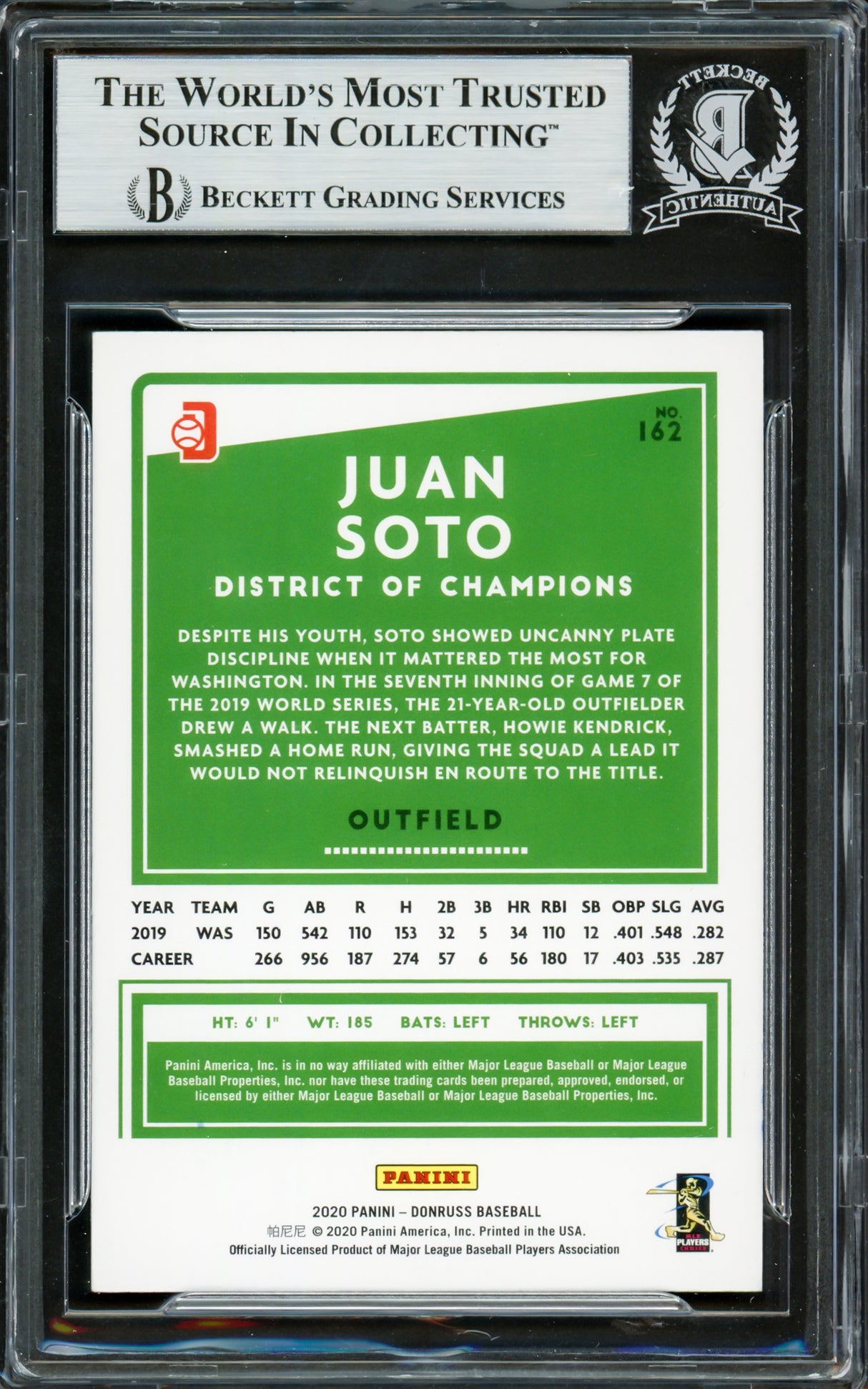 Juan Soto Autographed 2020 Donruss Holo Red Card #162 New York Mets Beckett BAS #16704016