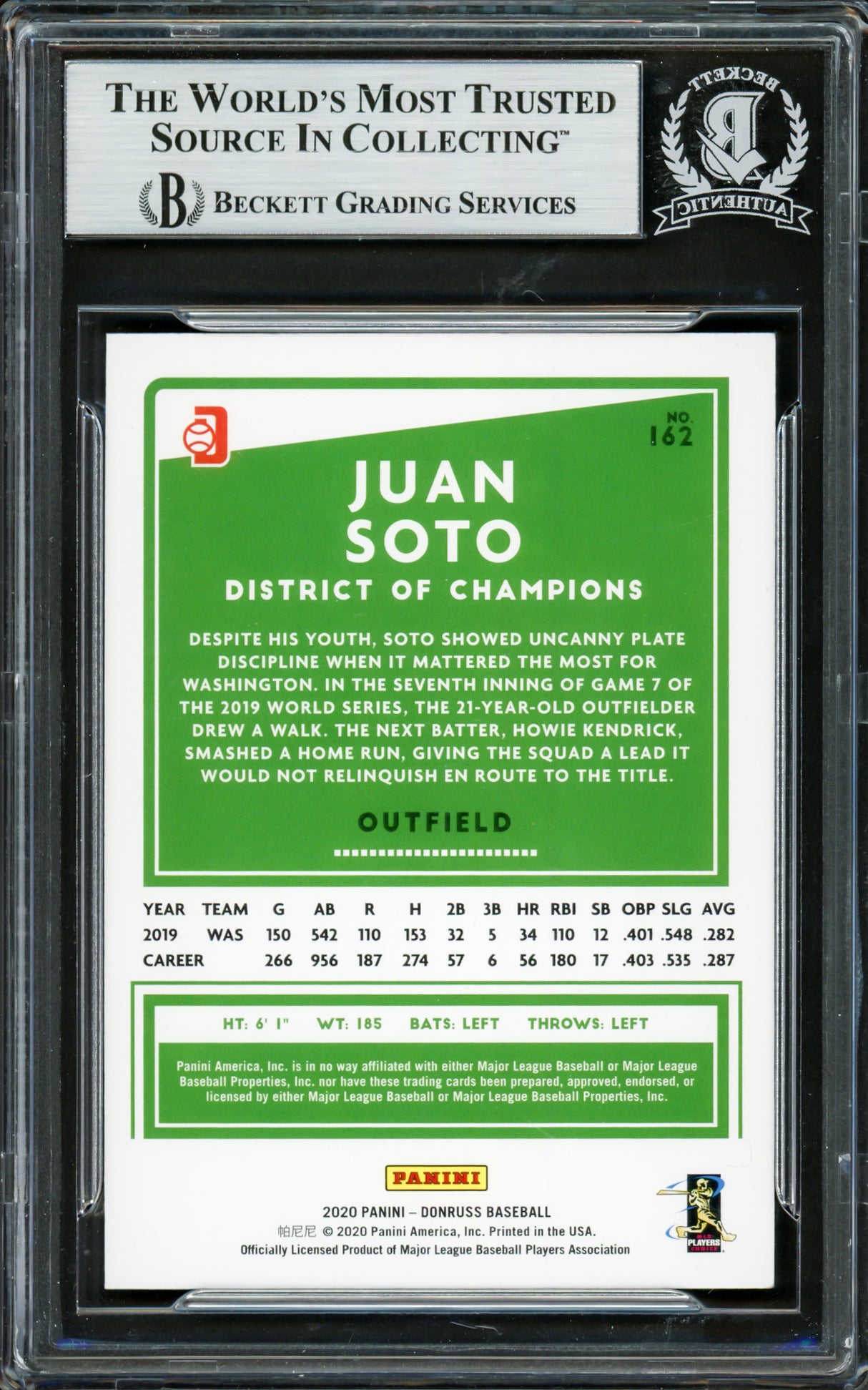 Juan Soto Autographed 2020 Donruss Holo Orange Card #162 New York Mets Beckett BAS #16704087