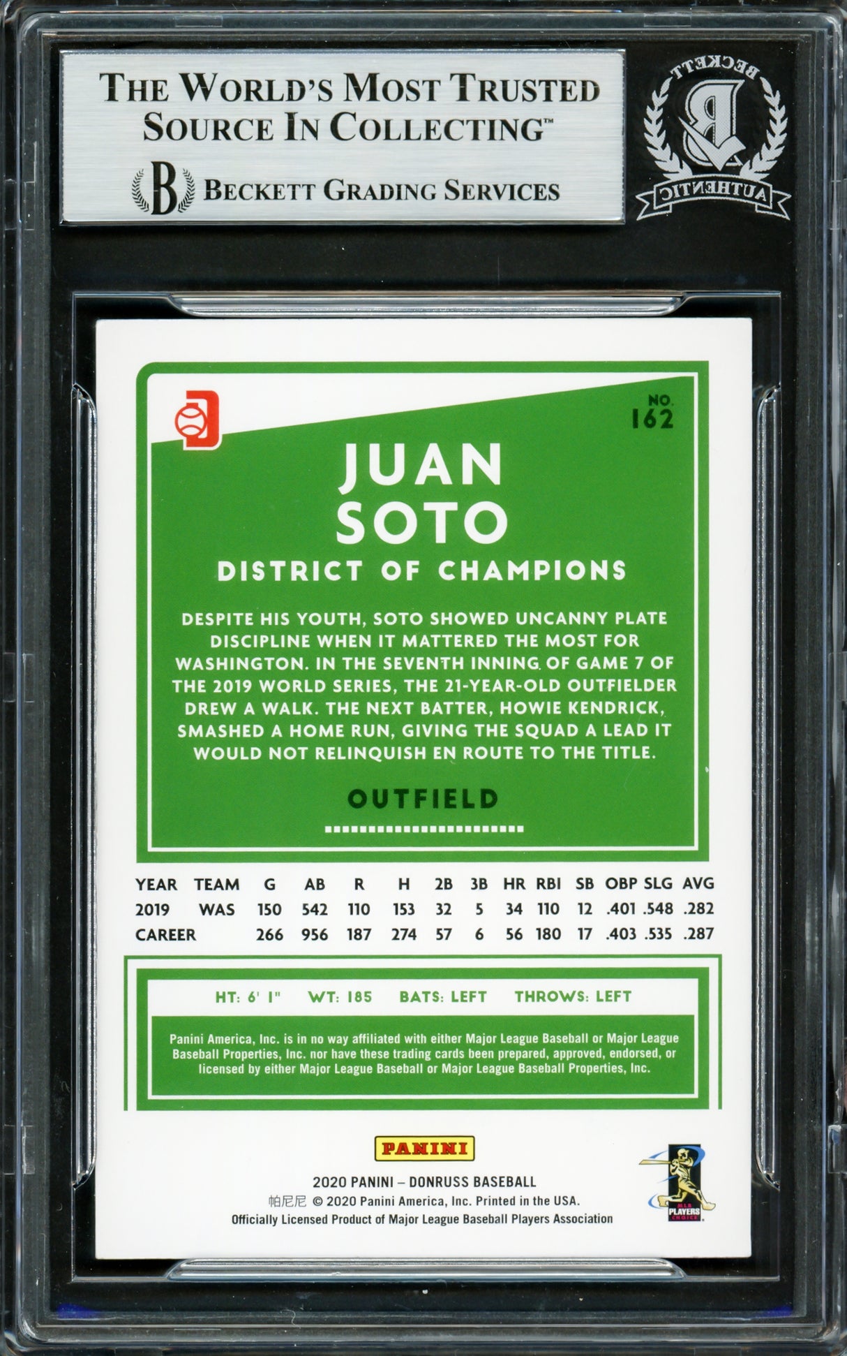 Juan Soto Autographed 2020 Donruss Variations Card #162 New York Mets Beckett BAS #16703995