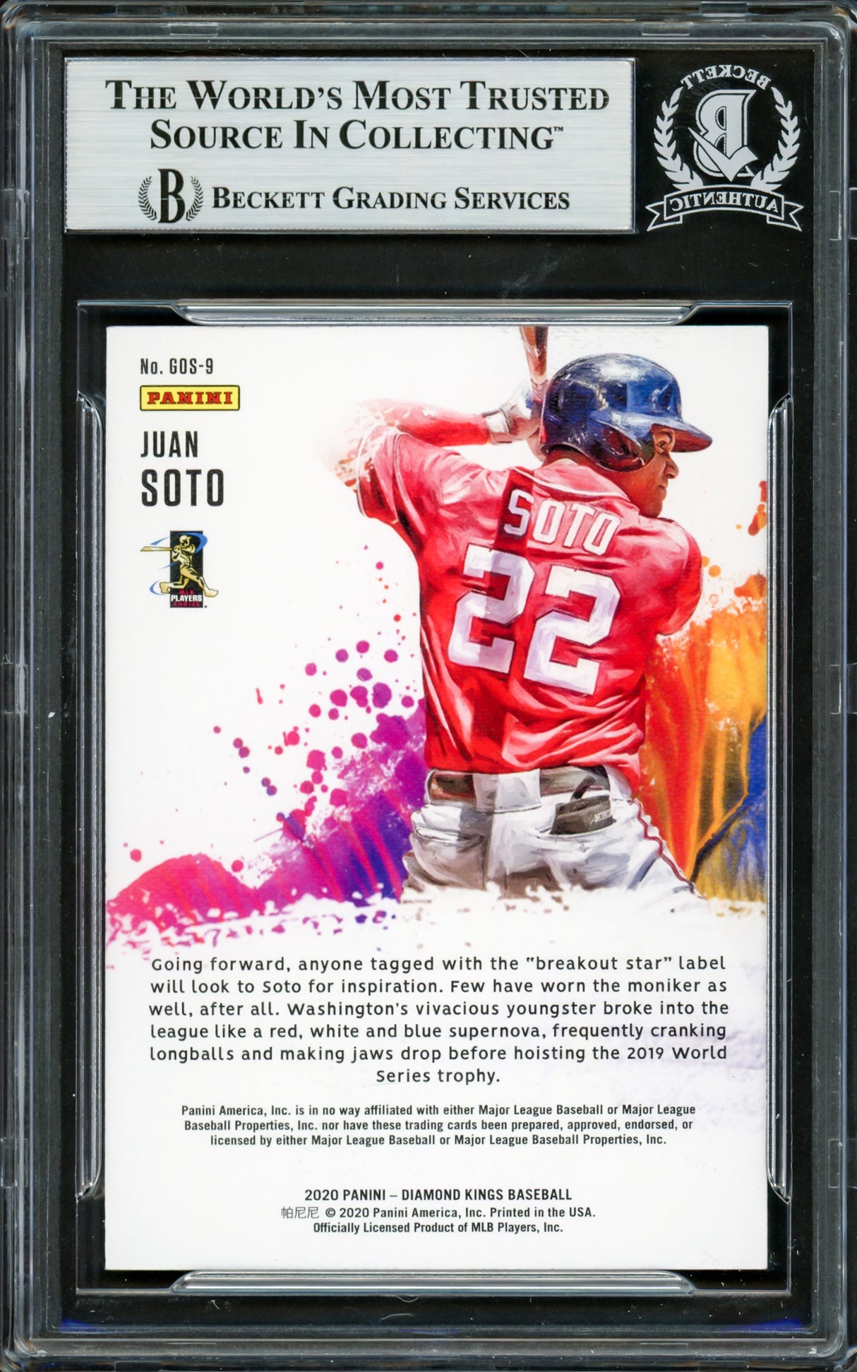 Juan Soto Autographed 2020 Diamond Kings Gallery of Stars Card #GOS9 New York Mets Beckett BAS #16704063
