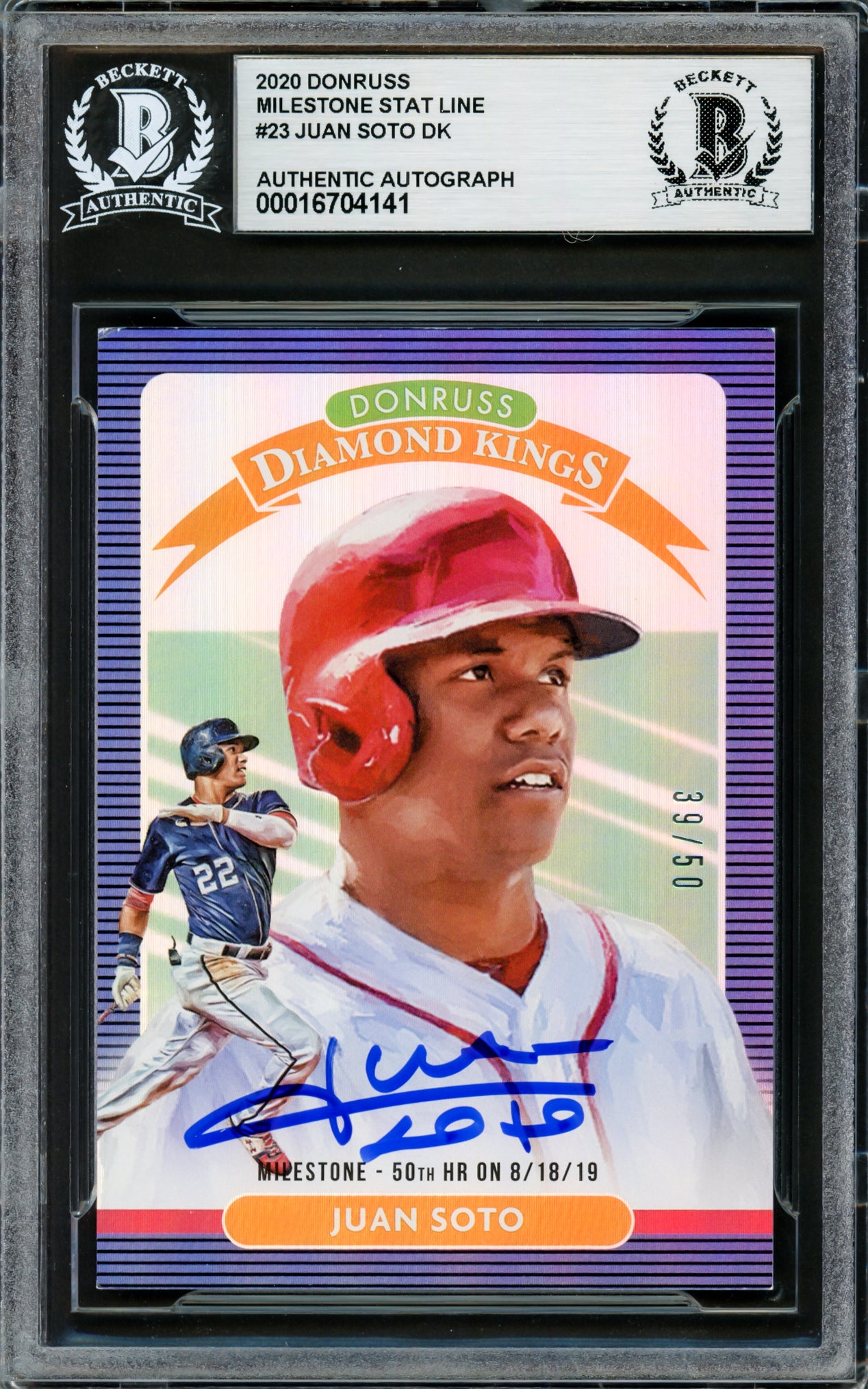 Juan Soto Autographed 2020 Donruss Diamond Kings Blue Holo Card #23 New York Mets #39/50 Beckett BAS #16704141
