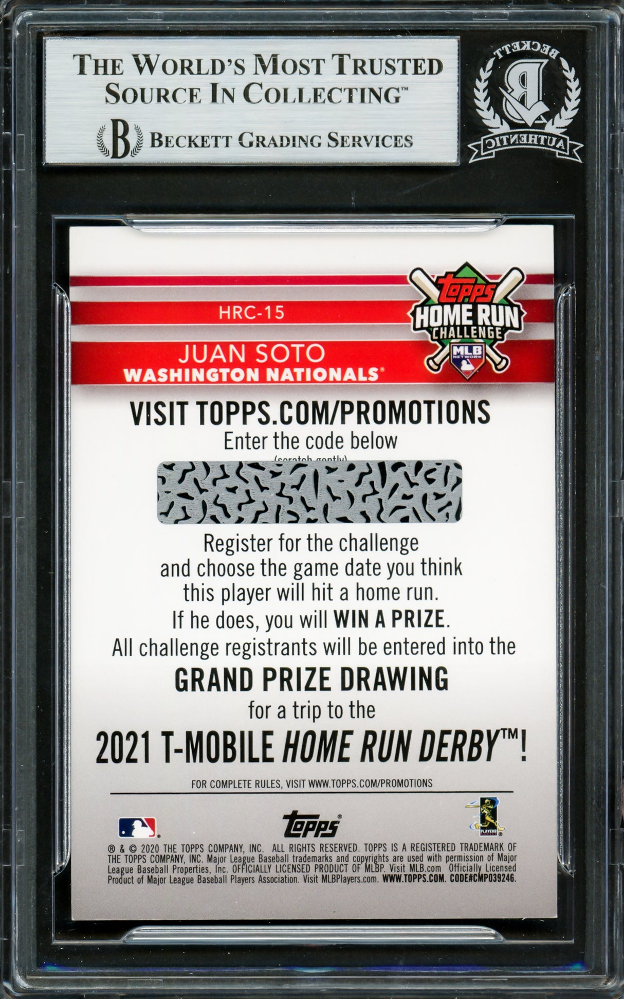 Juan Soto Autographed 2020 Topps Home Run Challenge Card #HRC15 New York Mets Beckett BAS #16704290