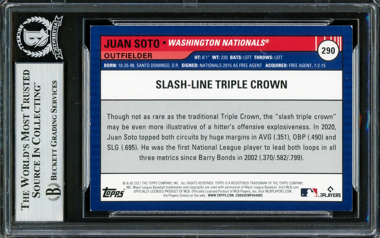 Juan Soto Autographed 2021 Topps Big League Orange Card #290 New York Mets Beckett BAS #16704331